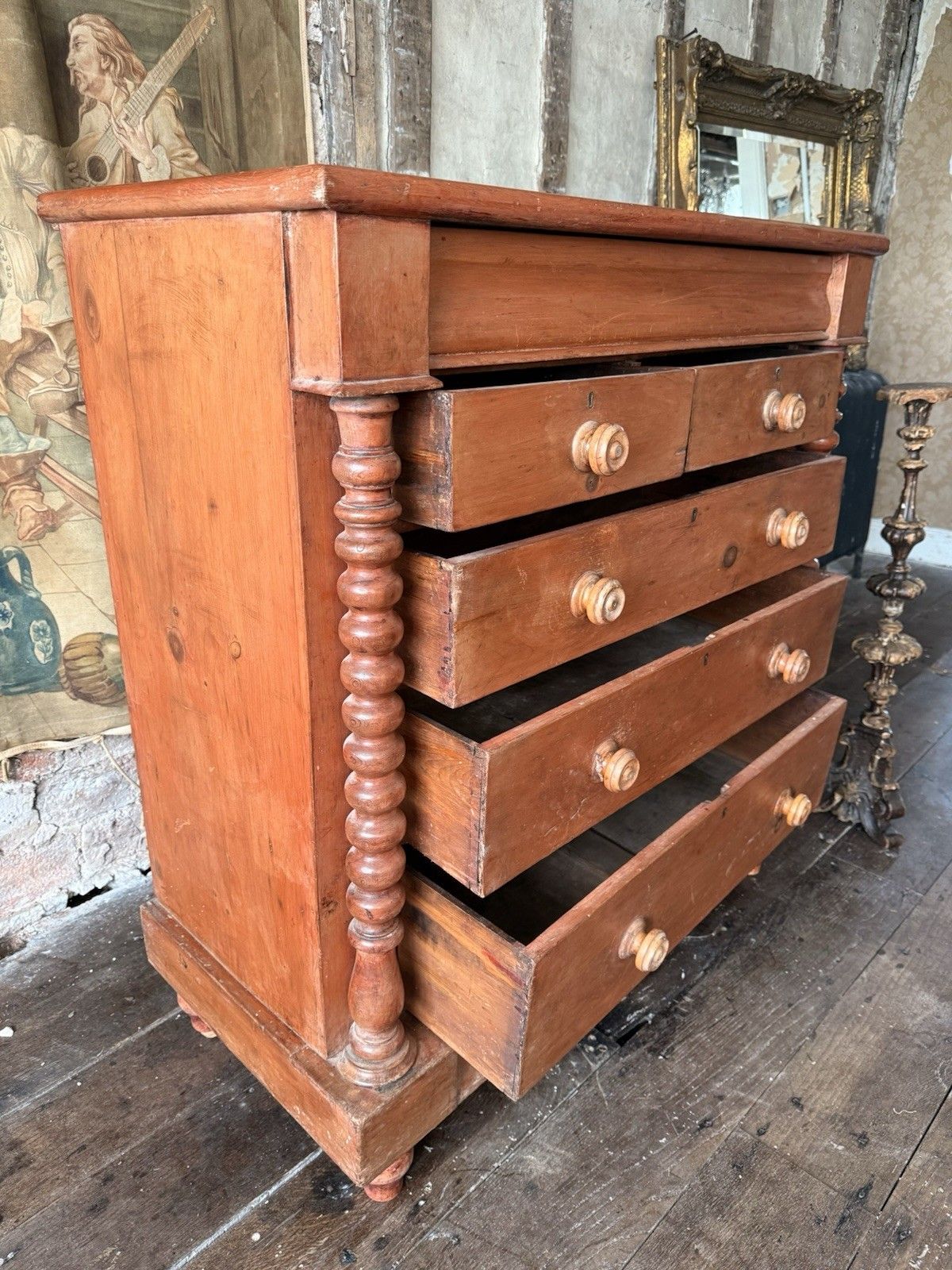 Scottish Original Antique Pine Barley Twisted Rustic Chest Of Drawers C1840 photo buy