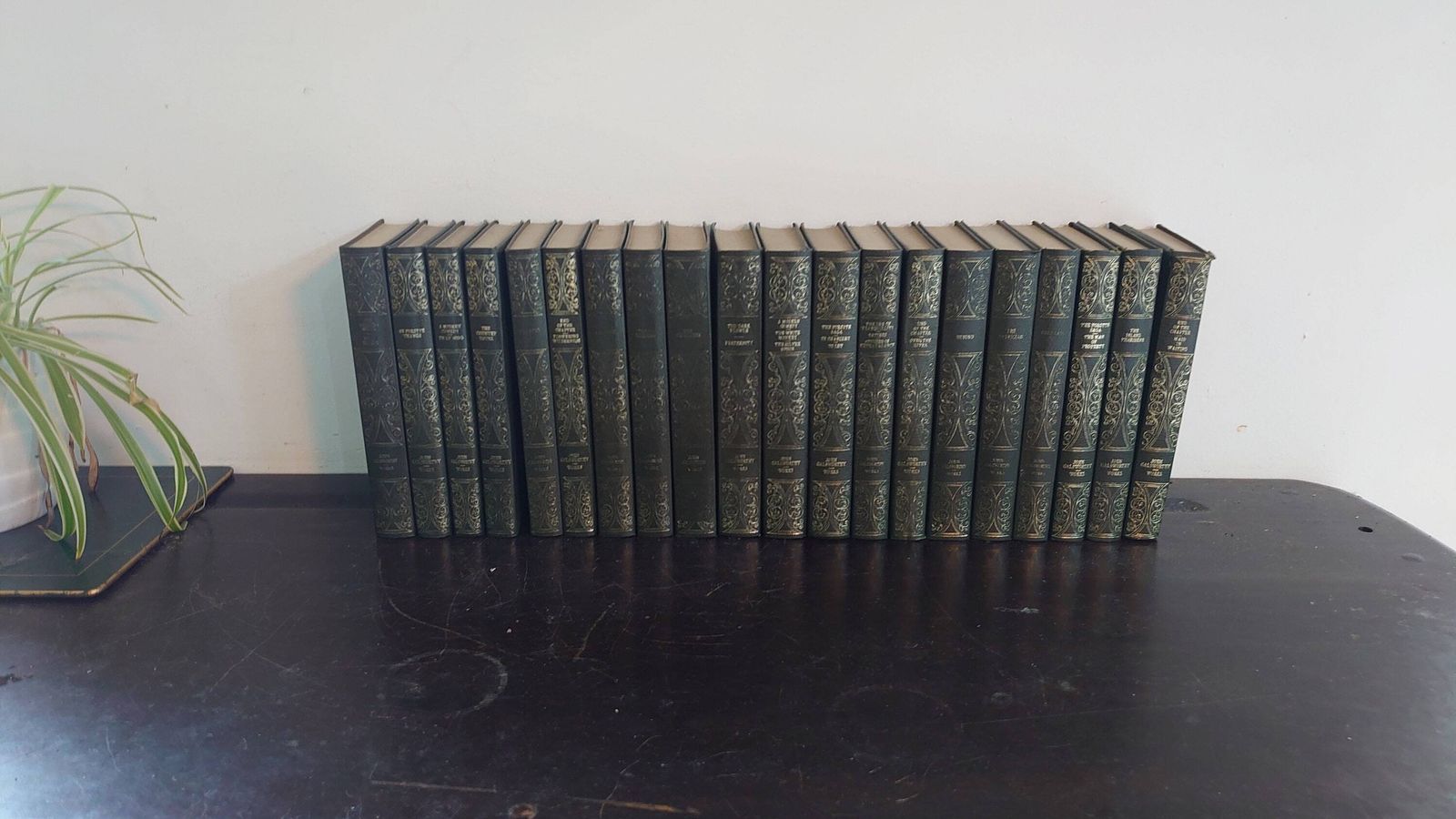 Complete Works Of John Galsworthy   All 20 Heron Series Editions   Green Leather And Gilt   Good To Very Good Condition   1968 Edition photo furniture