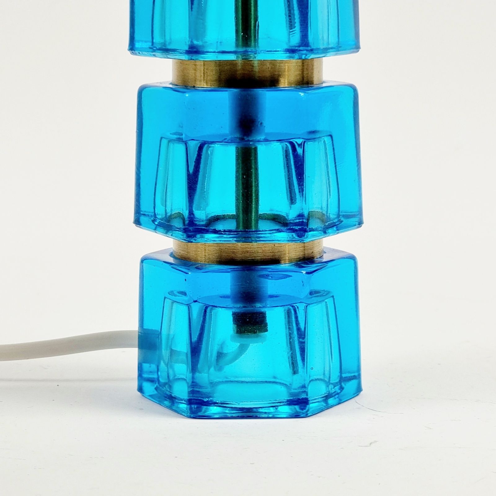 Mid Century Scandinavian Glass & Brass Table Lamp By Carl Fagerlund For Orrefors, Sweden, 1960s photo for sale