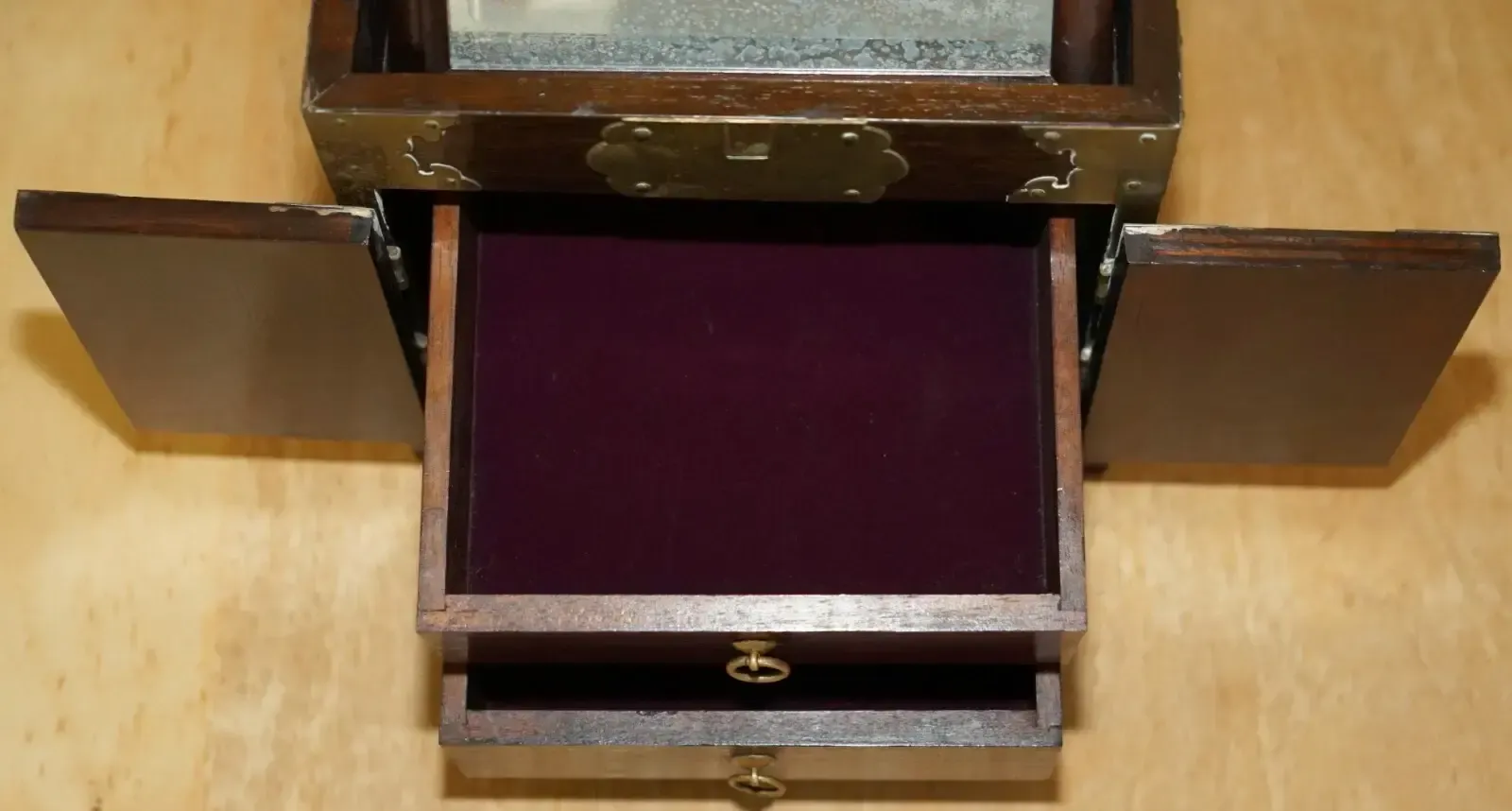 photo furniture Pair Of Antique Chinese Table Top Vanity Jewellery Box Cabinets Folding Mirrors