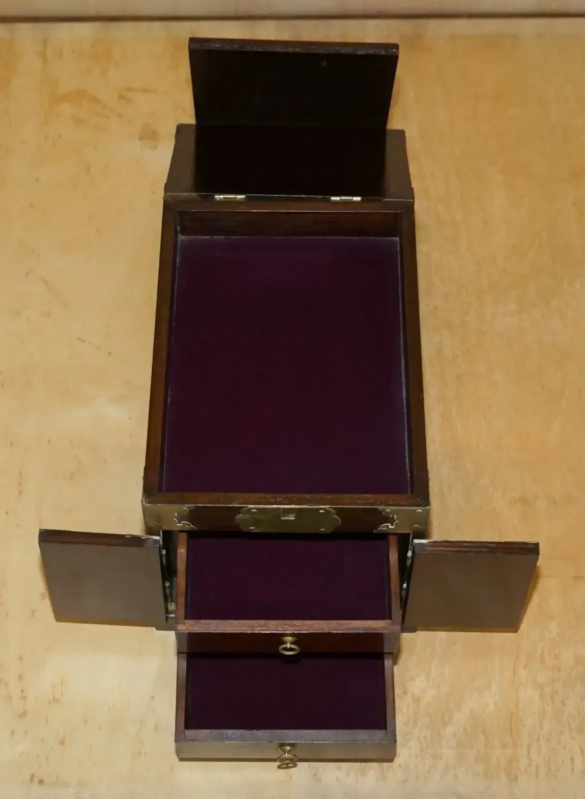 Home Decor Pair Of Antique Chinese Table Top Vanity Jewellery Box Cabinets Folding Mirrors photo