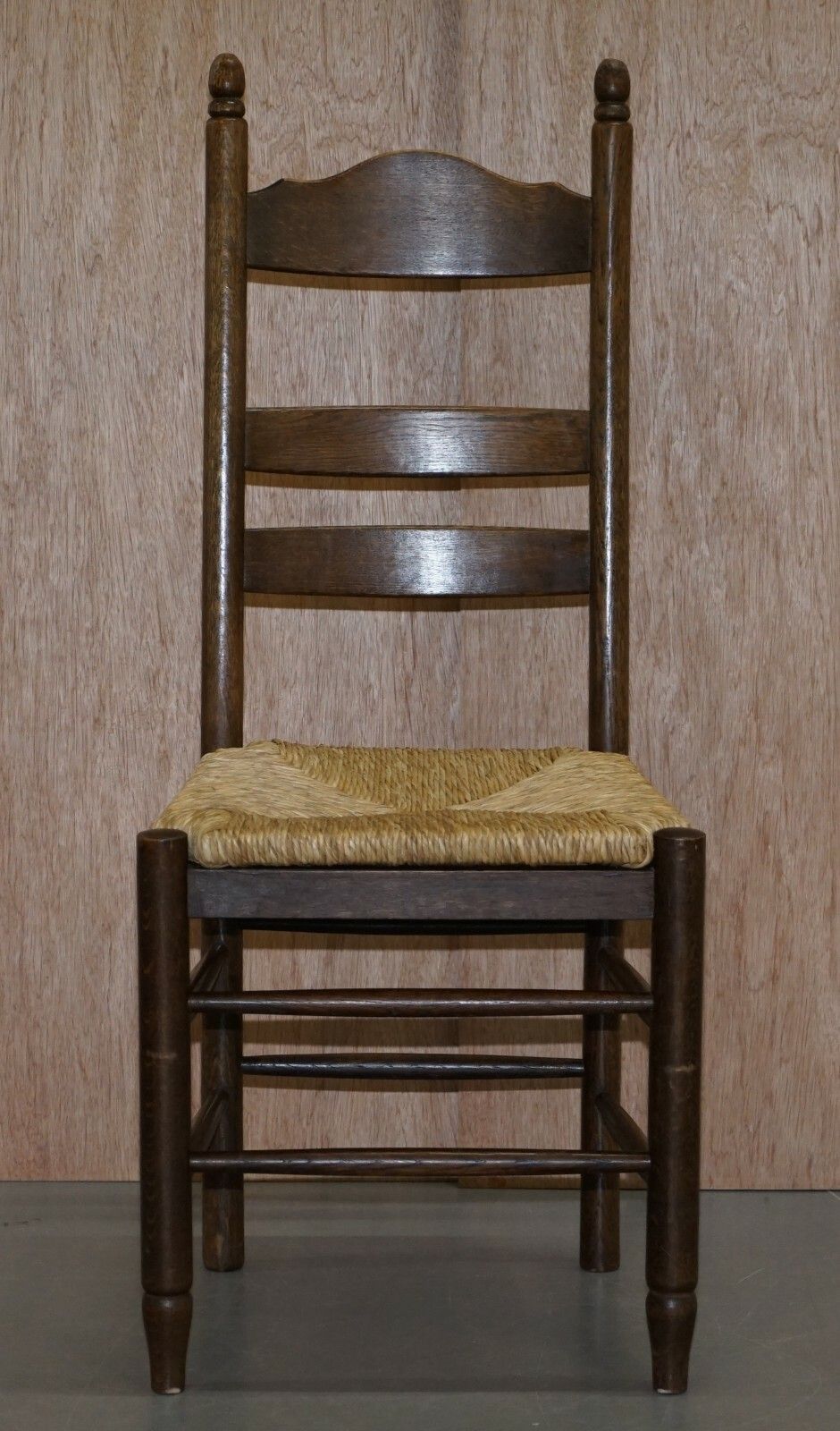 Lovely Suite Of Six Circa 1940 Dutch Ladder Back Oak Rush Seat Dining Chairs 6 photo for sale