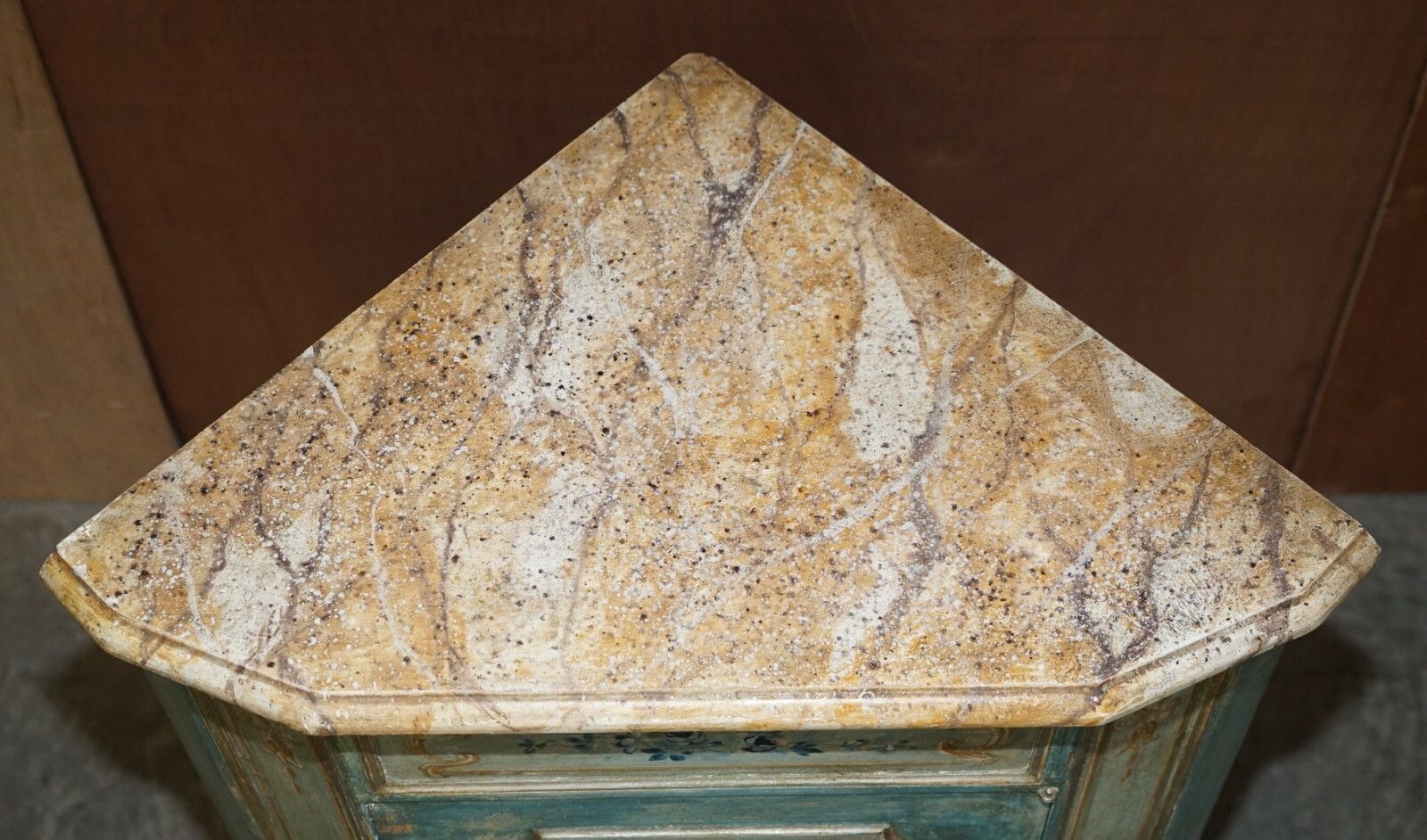 Hand Painted Vintage Corner Pot Cupboard In The French Taste With Marbled Top photo furniture