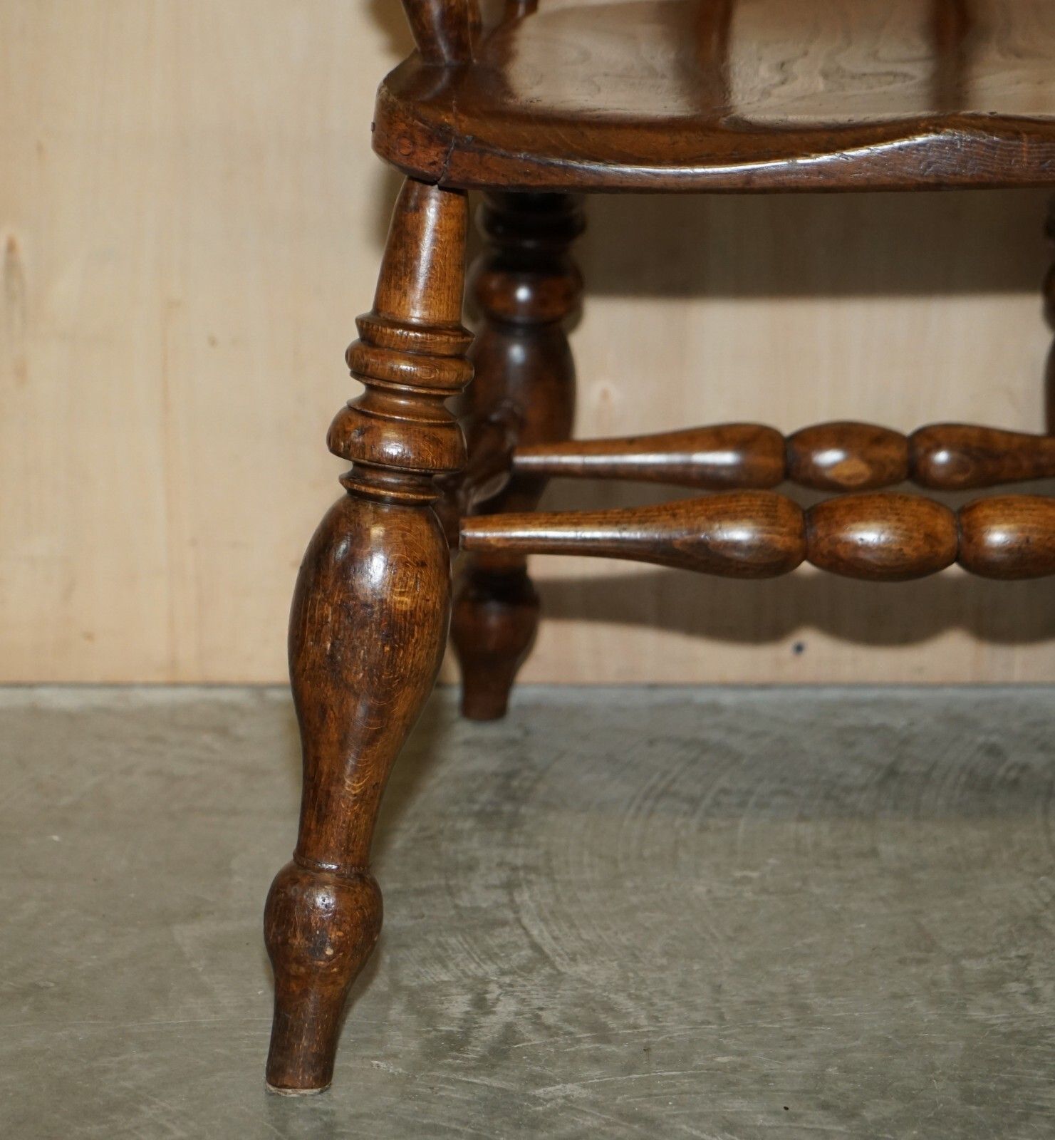 Stunning Patina Antique Edwardian Sold Elm Bow Back Smokers Captains Armchair photo vintage