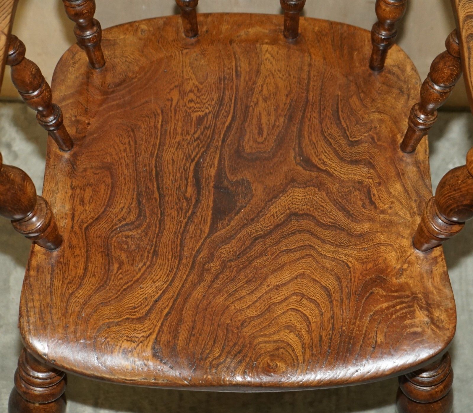 1350.0 Stunning Patina Antique Edwardian Sold Elm Bow Back Smokers Captains Armchair photo