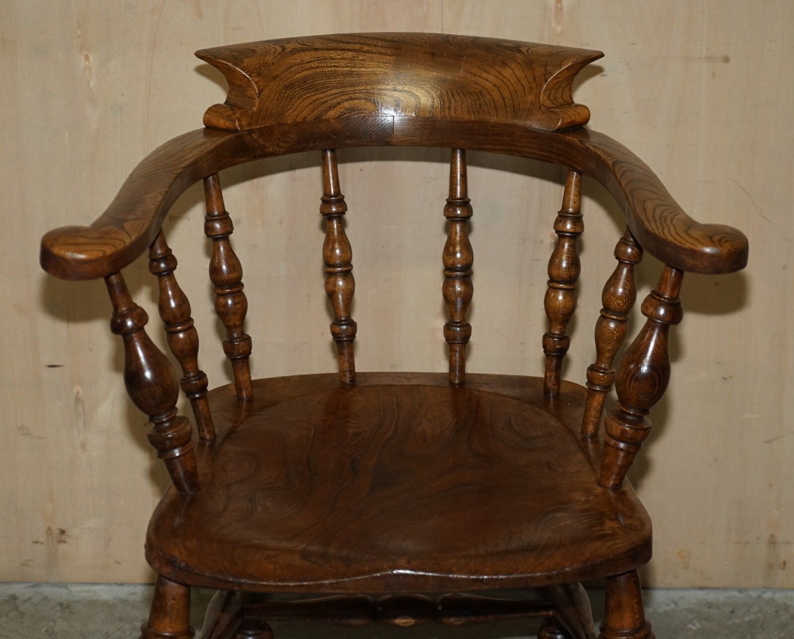 Decorative Patina Antique Edwardian Sold Elm Bow Back Smokers Captains Armchair photo Furniture
