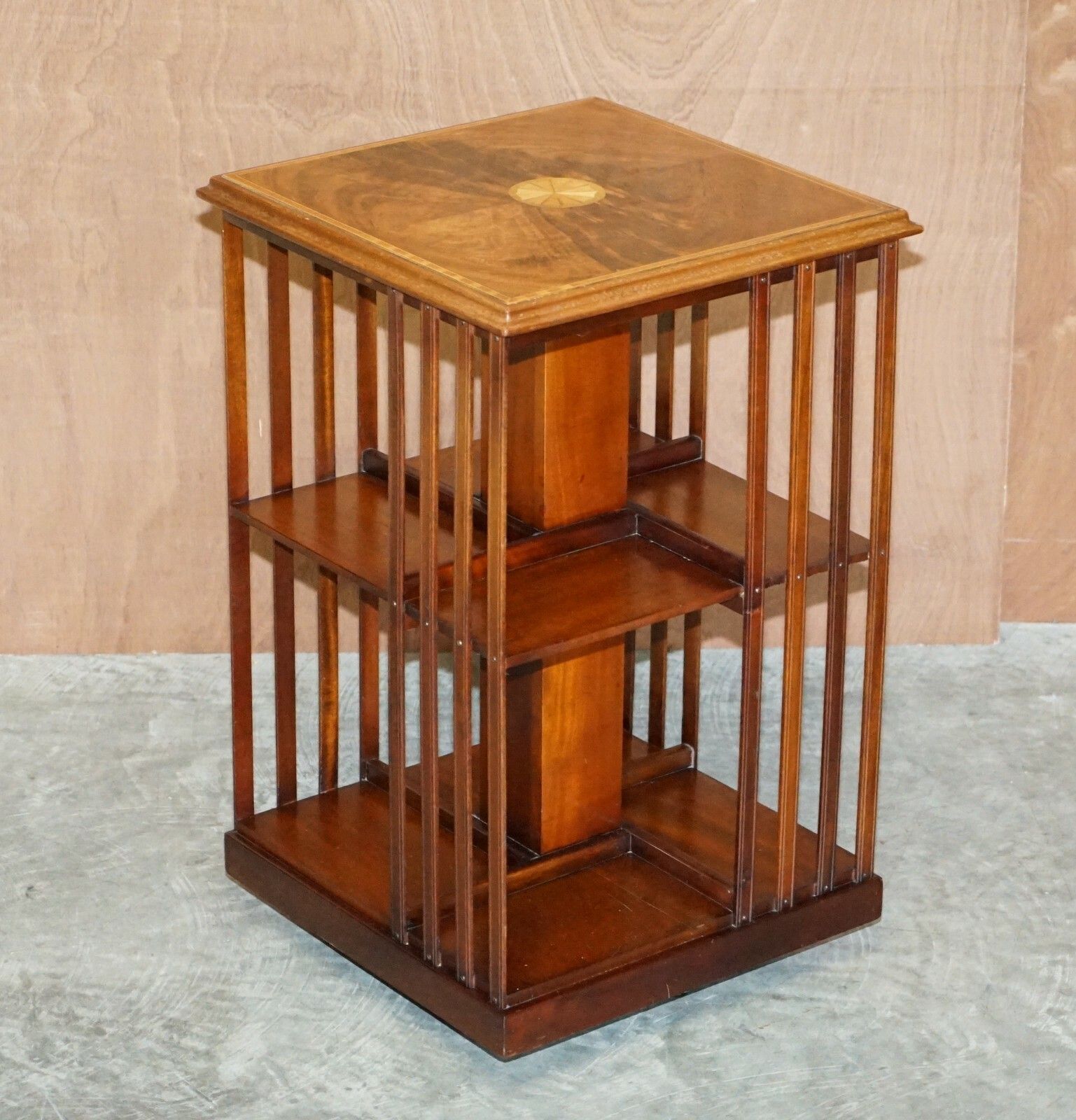 Antique Sheraton Revival Mahogany & Satinwood Revolving Bookcase Side End Table photo furniture