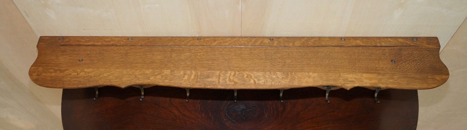 photo for sale Antique Dutch Heavily Carved Oak Coat Hat Scarf Wall Rack Hanger Romantic Hooks
