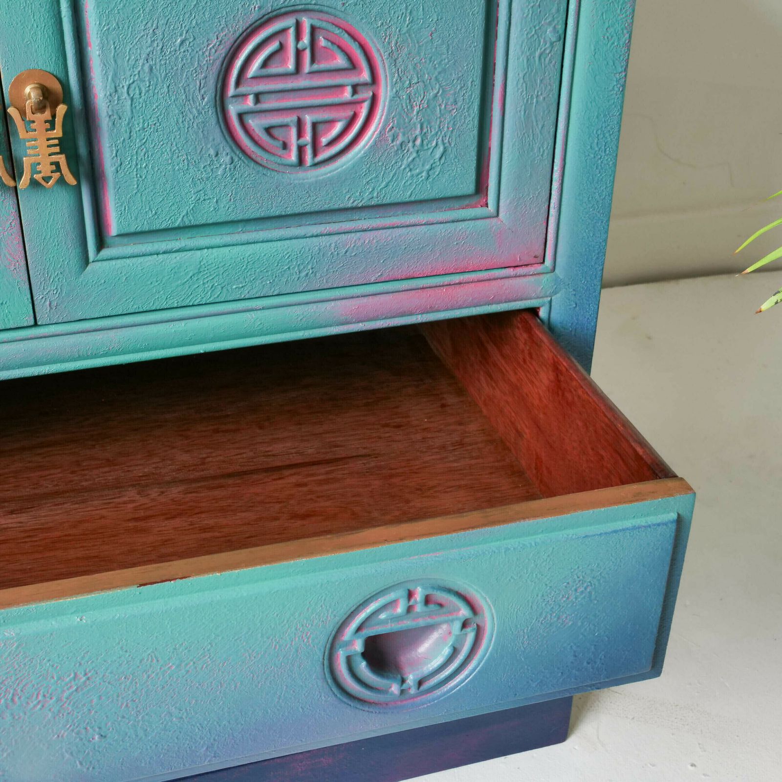 Bohemian Tv Stand Cabinet  Hand Painted  Livingroom Furniture Bedroom  Blue  Green  Pink  Bespoke  Peacock  Teal Boho photo 297.0