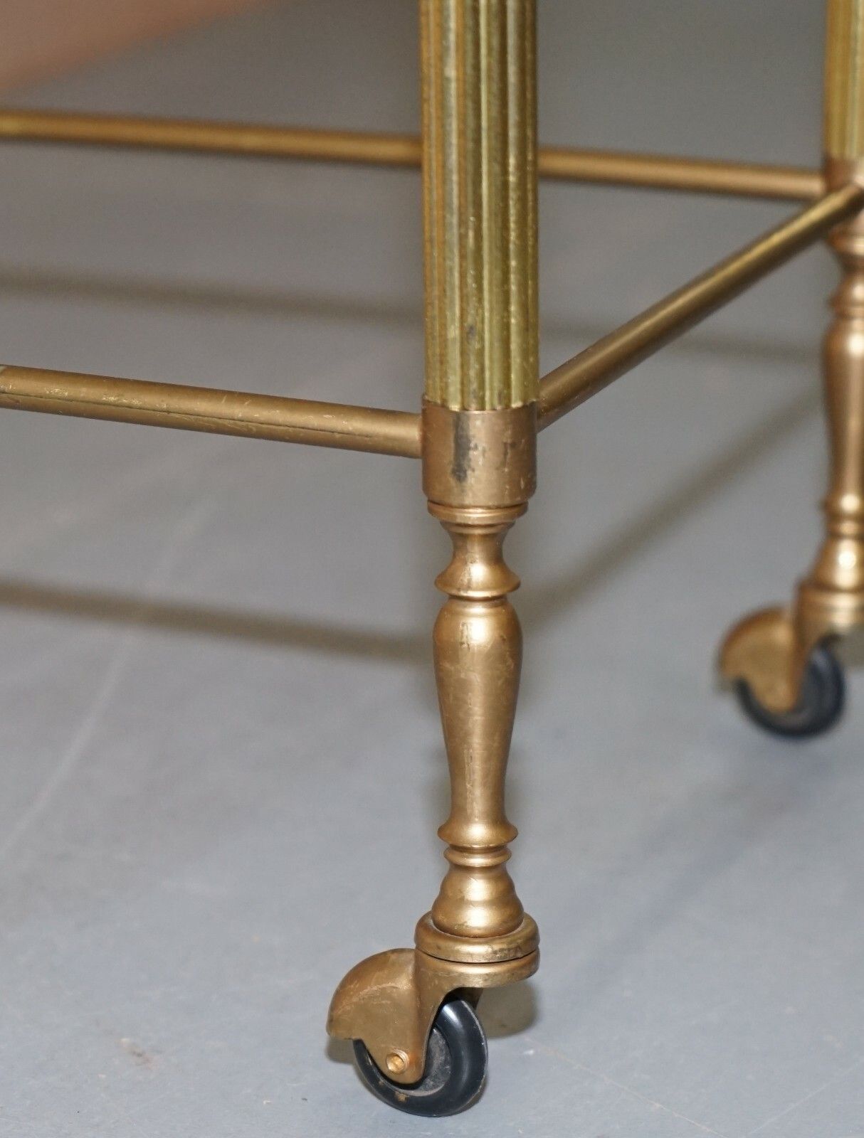 1350.0 Nest Of Three Brass & Glass Trolley Tables By Maison Bagues France Mid Century photo