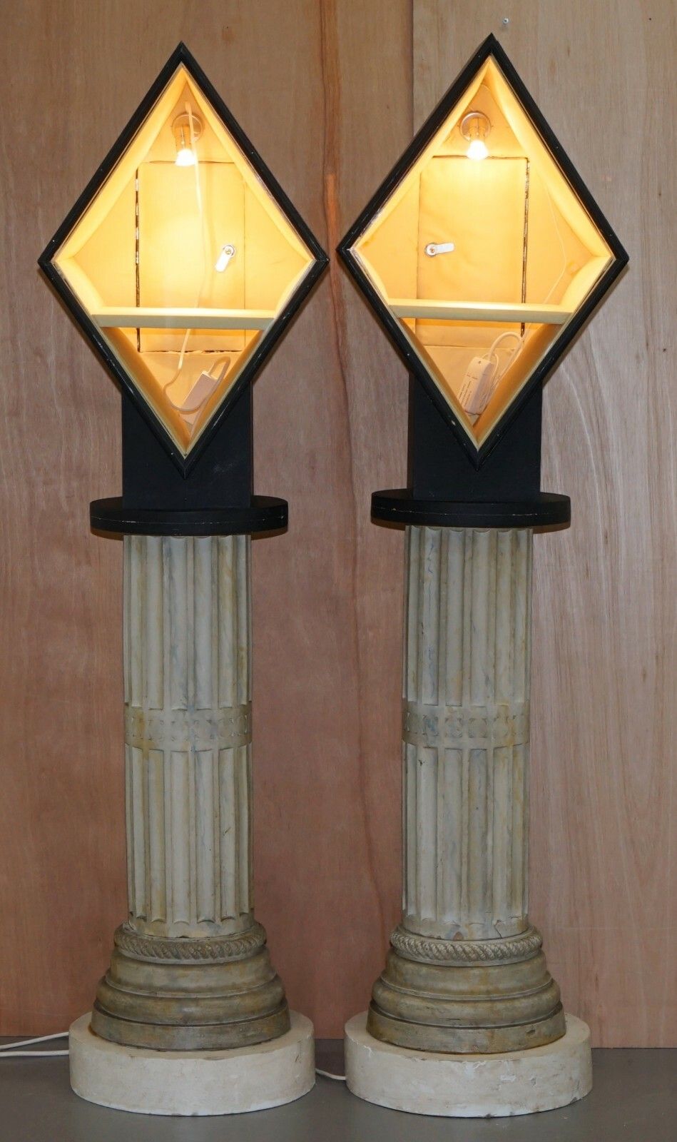 Pair Of 170cm Tall Display Cabinets On Corinthian Pillars With Built In Lights photo furniture