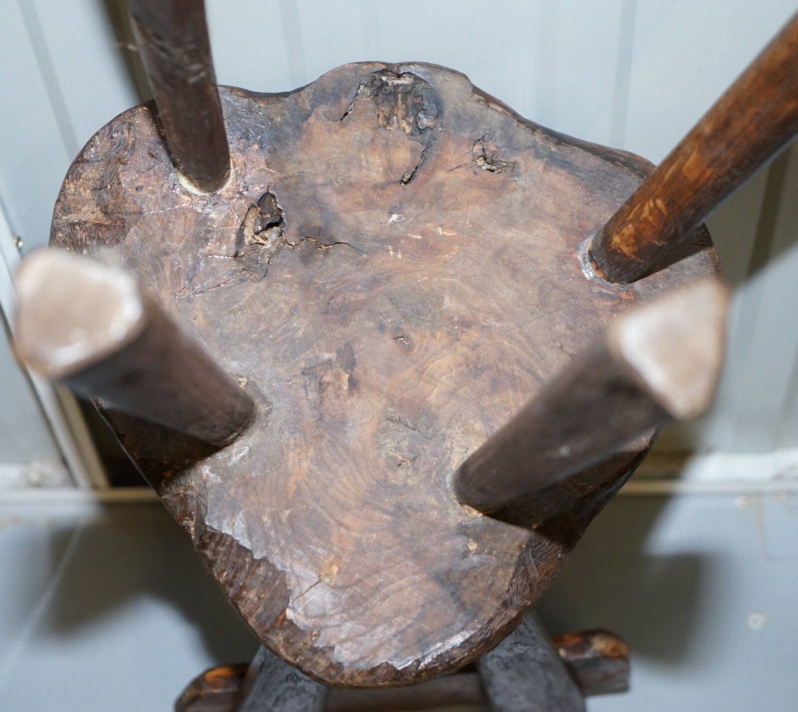 1350.0 Rare Stunning Circa 1760 Burr Chestnut Small Hand Carved Primitive French Chair photo