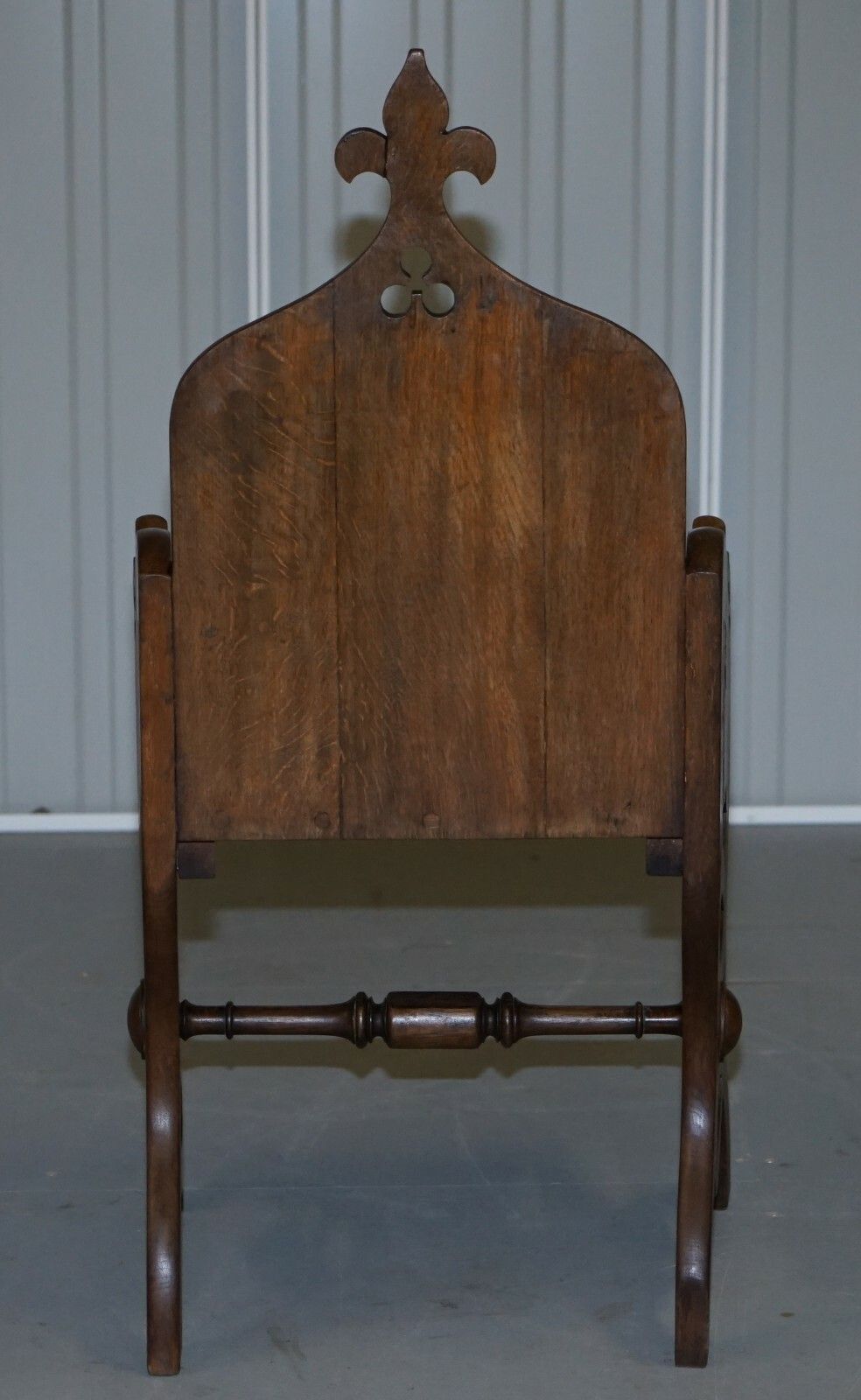 Original Criddle & Smith Stamped Victorian Walnut Gothic Revival Church Armchair photo vintage