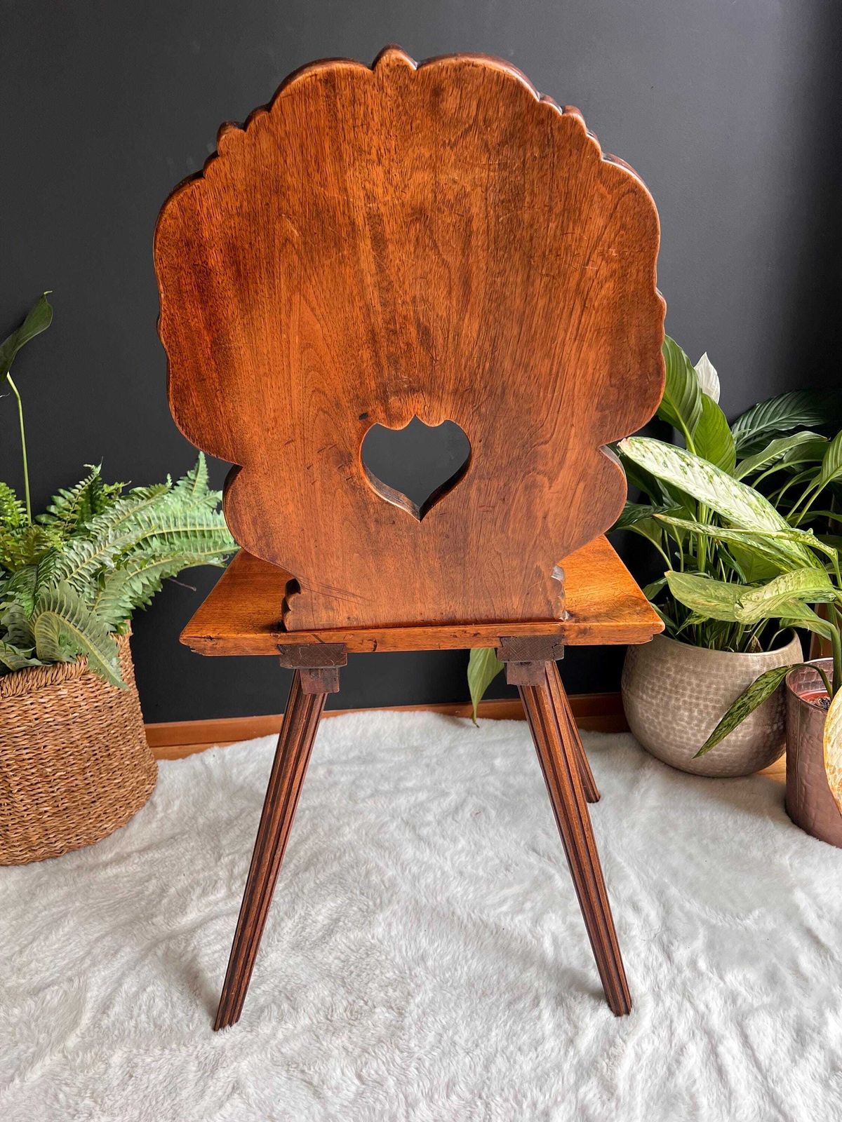 Antique Swiss Hand Carved Tyrolean Chair | Castle Core Folk Art Escabelle | Medieval Dark Academia Furniture | Elegant Halloween Decor photo buy
