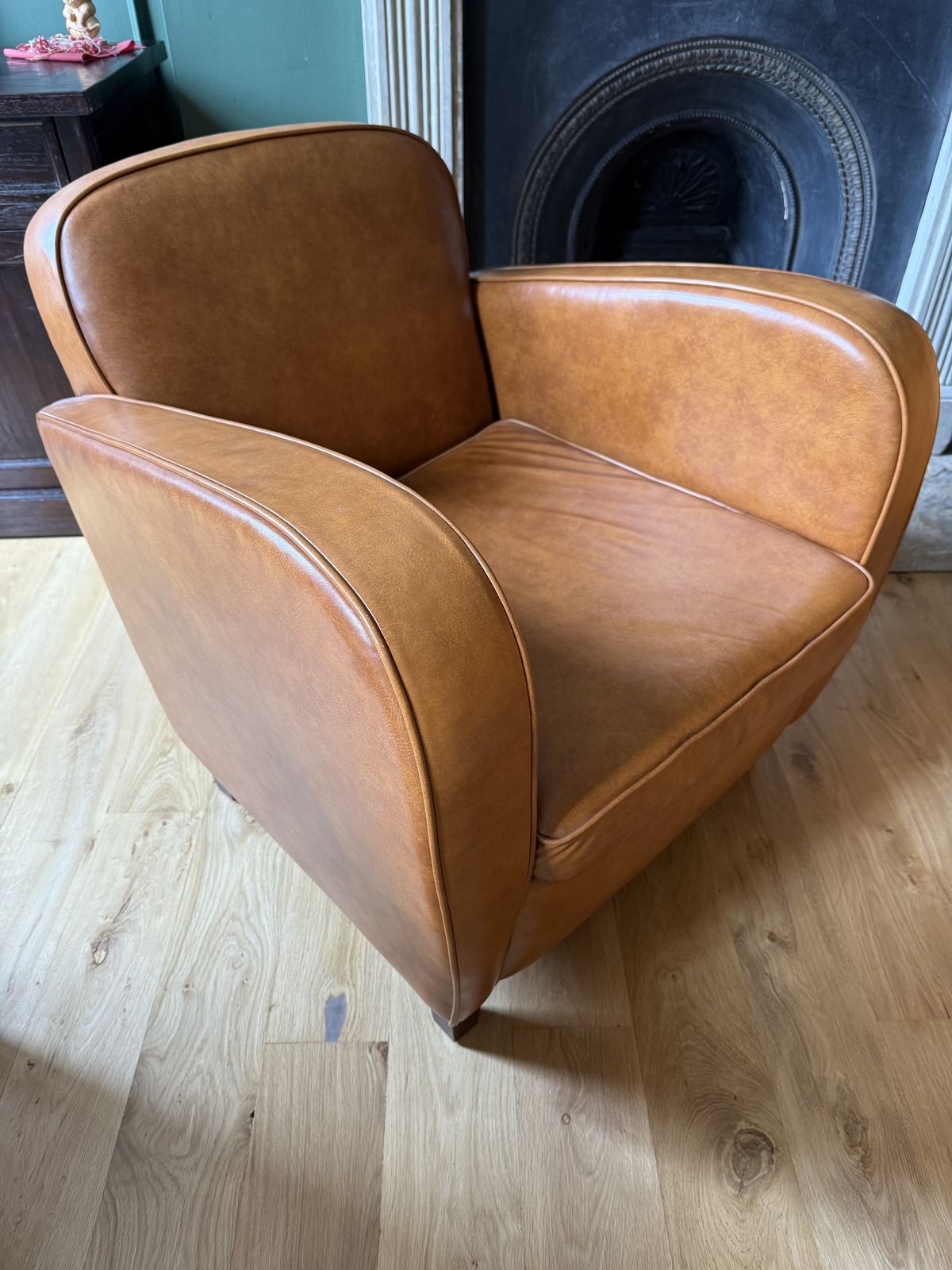 Laura Ashley Brandon (Art Deco/Club) Arm Chair Tan Leather photo vintage