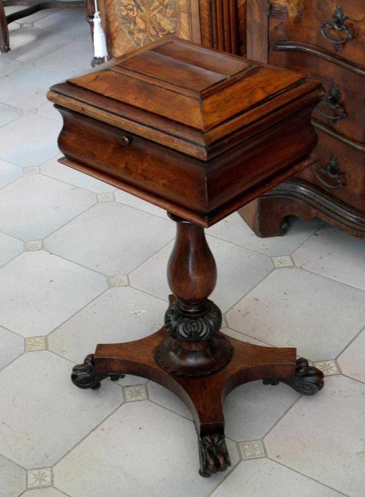 Historic Tea Box, Antique George II Or William IV English Teapoy, 19th Wooden Cabinet Stand, Victorian Tea Furniture