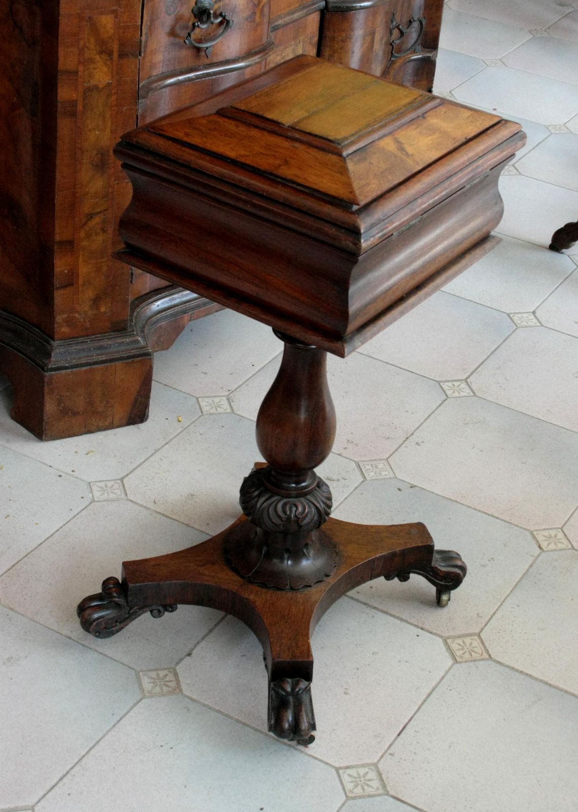 photo furniture Historic Tea Box, Antique George II Or William IV English Teapoy, 19th Wooden Cabinet Stand, Victorian Tea Furniture