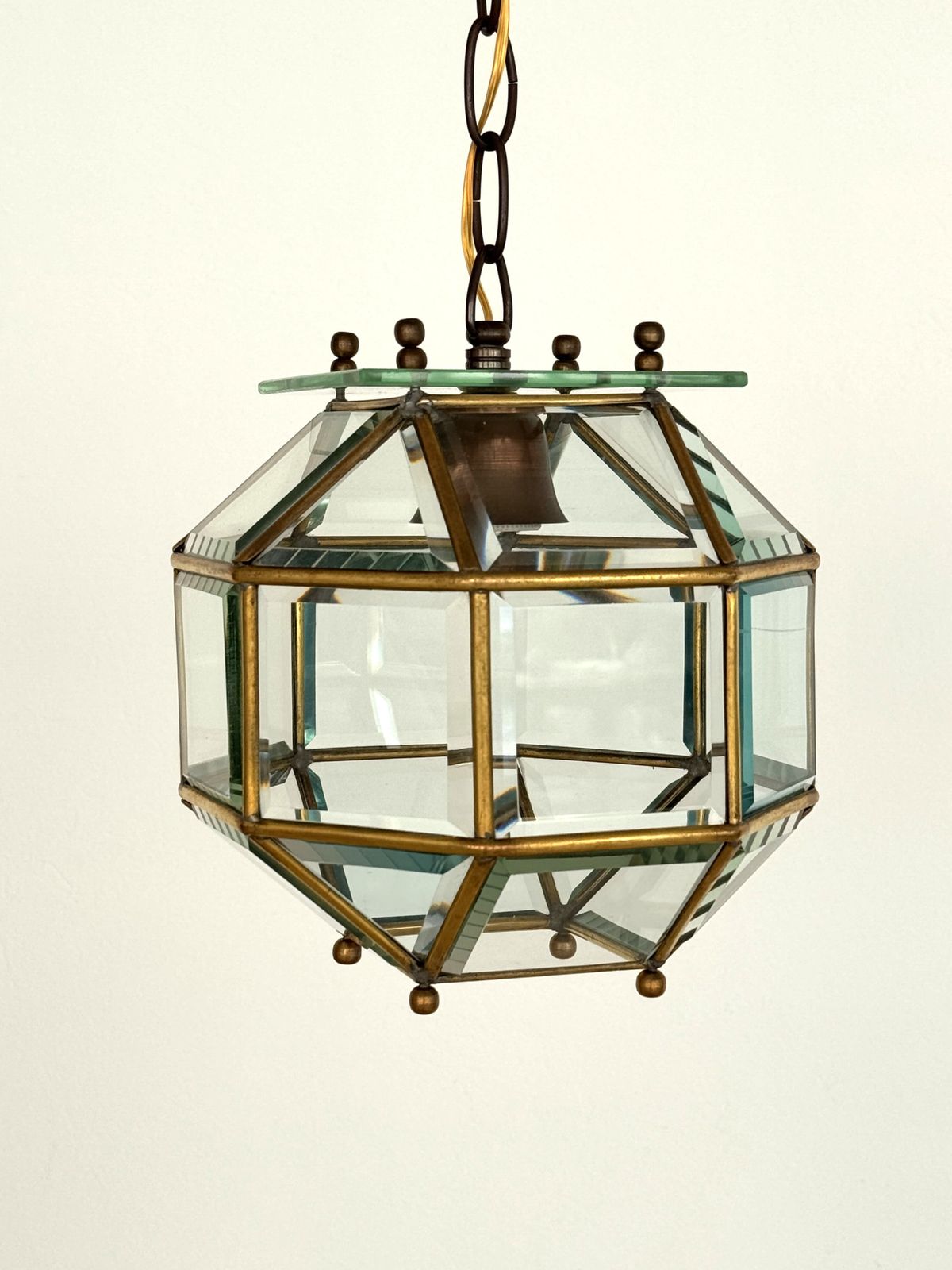 Italian Midcentury Brass And Cut Glass Lantern Or Pendant Lamp, 1960s photo furniture
