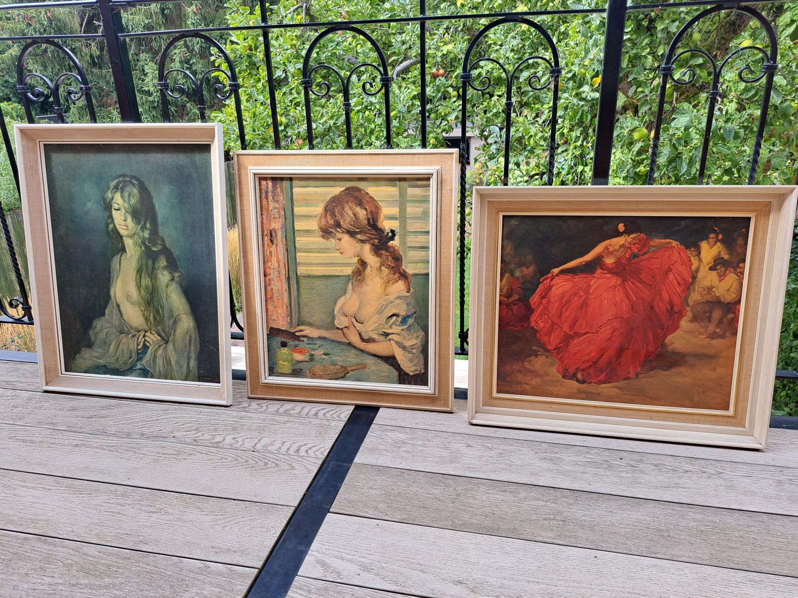 3x 50s/60s Vintage Framed Art Prints "The Red Skirt" "La Belladonna" "Reverie"