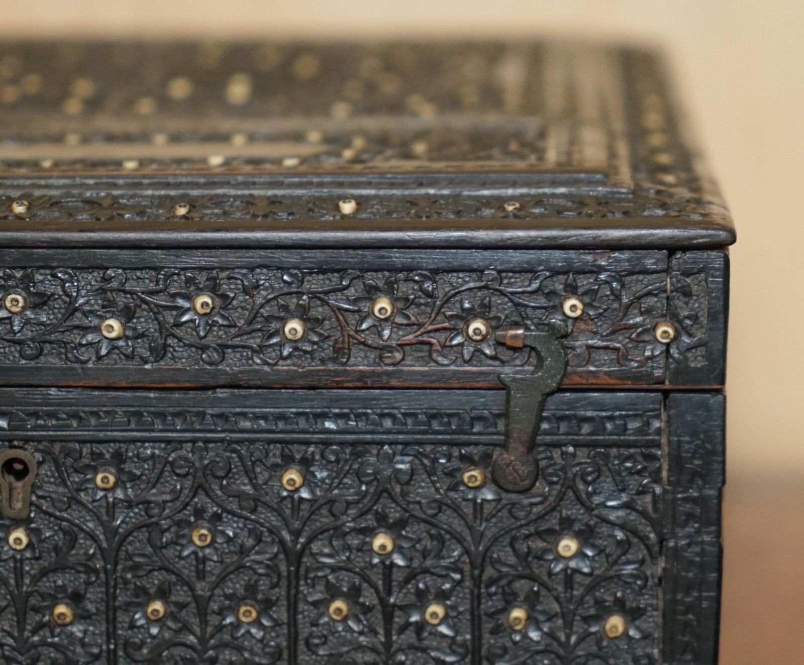 Antique Circa 1880 Burmese Hand Carved Sewing Box With The Original Contents photo vintage