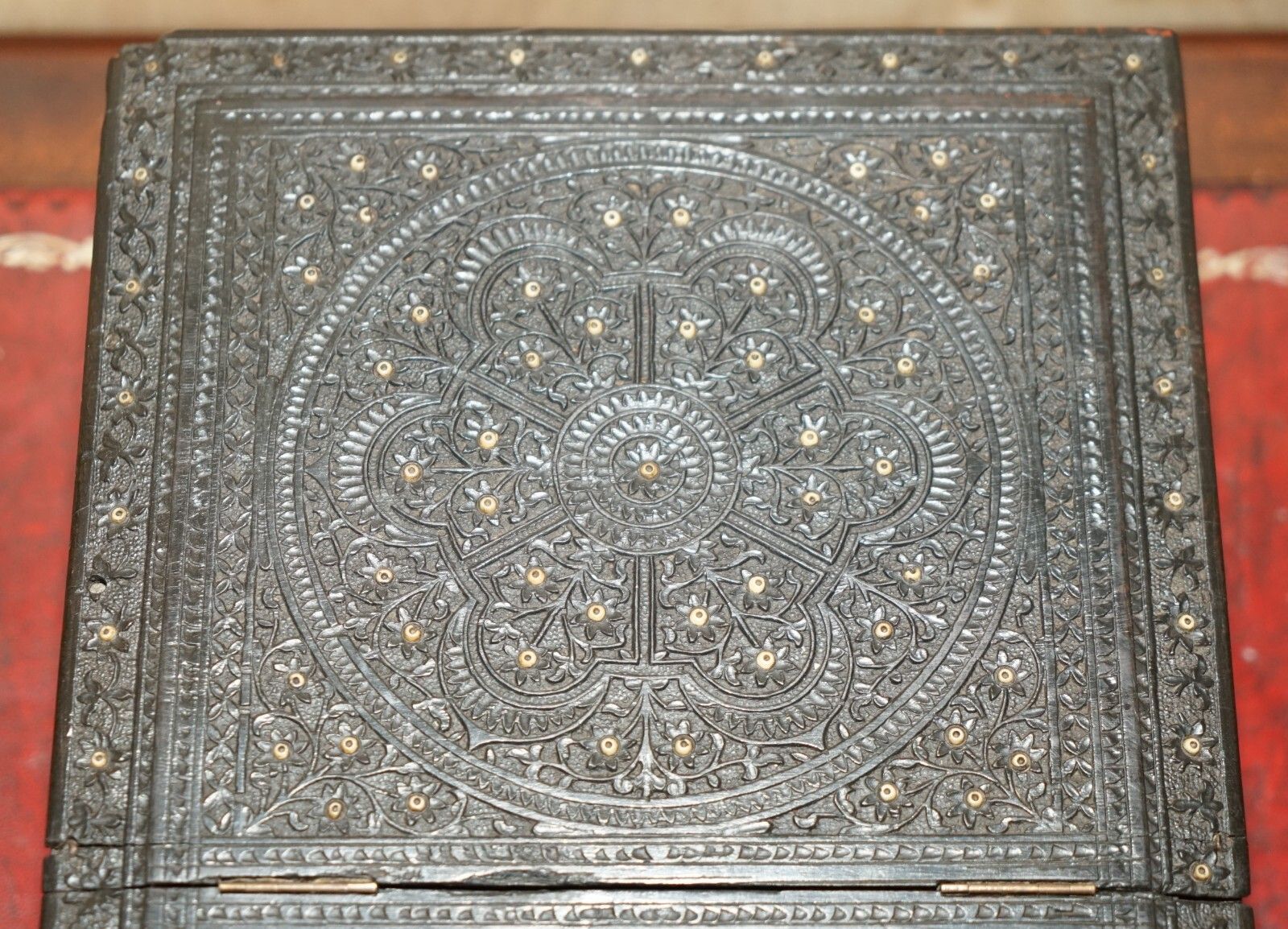 Home Decor Antique Circa 1880 Burmese Hand Carved Sewing Box With The Original Contents photo