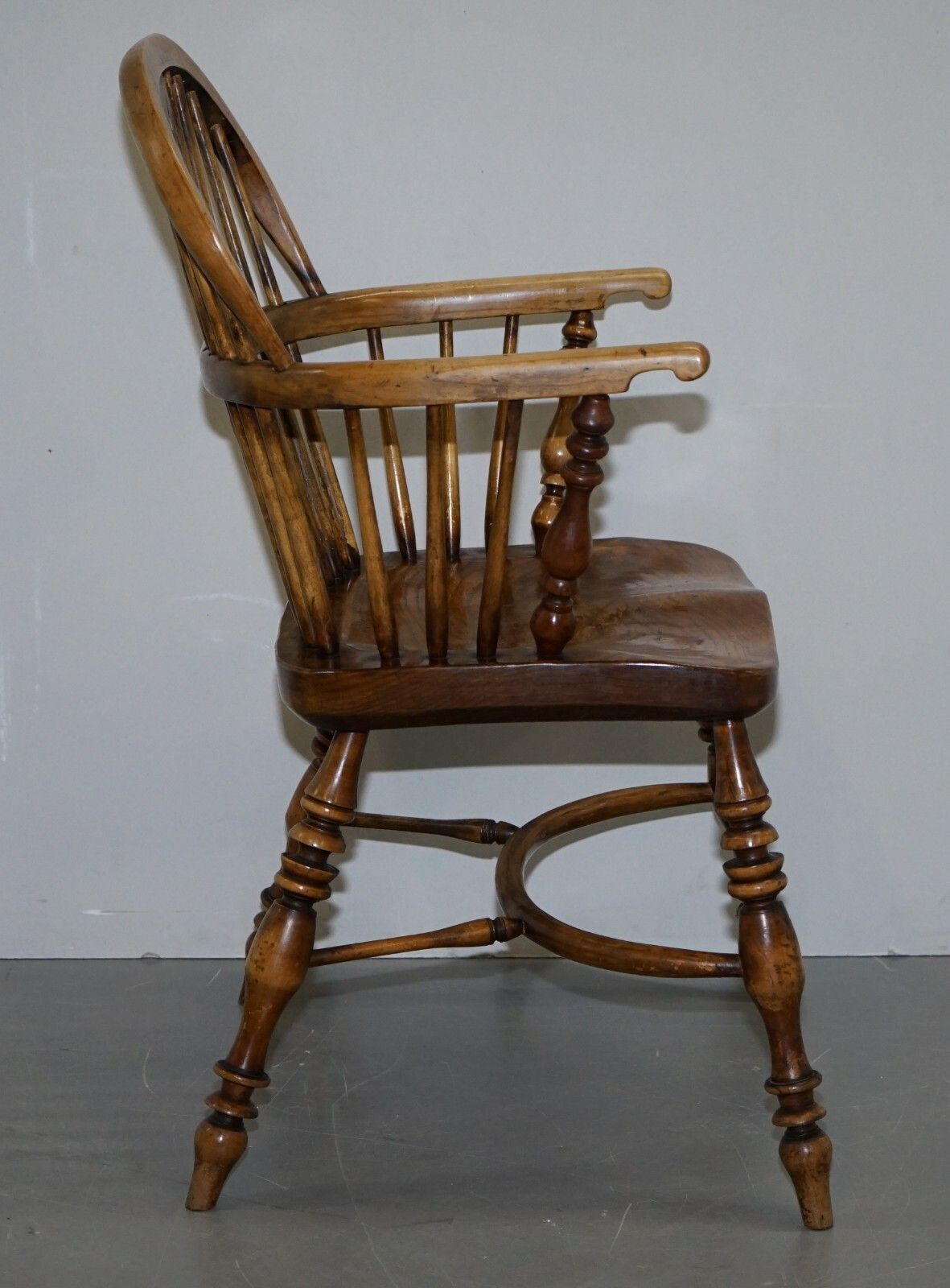 photo for sale English Classic Antique Victorian 19th Century Elm Hoop Back Windsor Armchair
