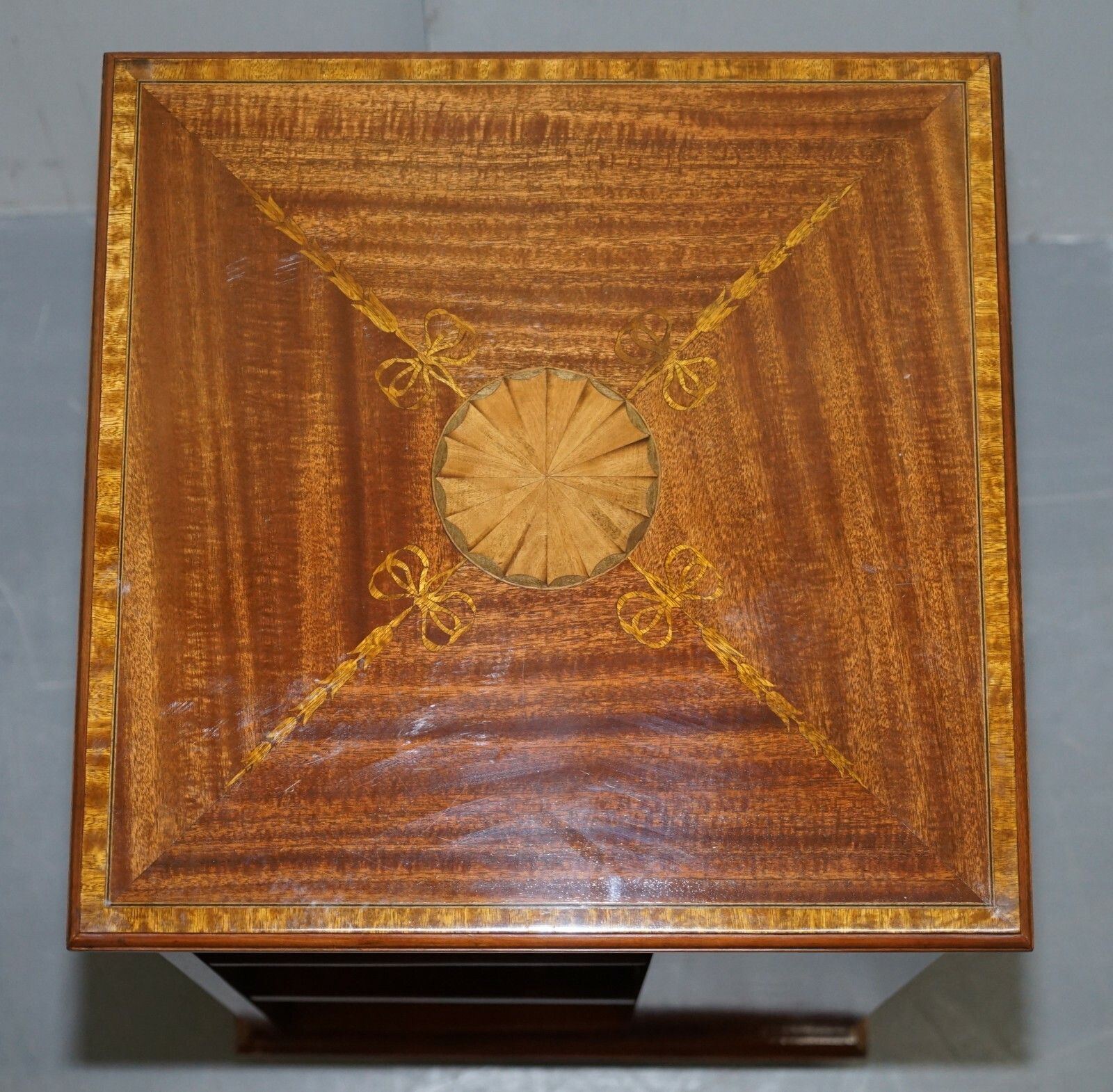 Circa 1900 Edwardian Burr Walnut & Mahogany Revolving Bookcases Sheraton Inlaid photo Furniture