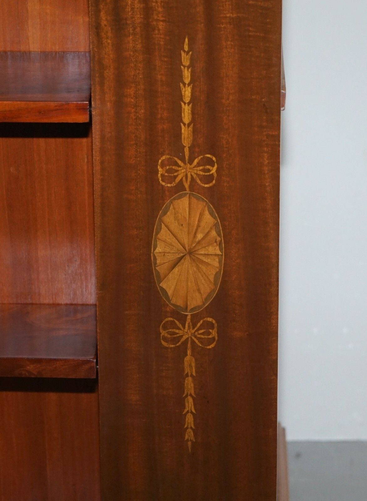photo furniture Circa 1900 Edwardian Burr Walnut & Mahogany Revolving Bookcases Sheraton Inlaid