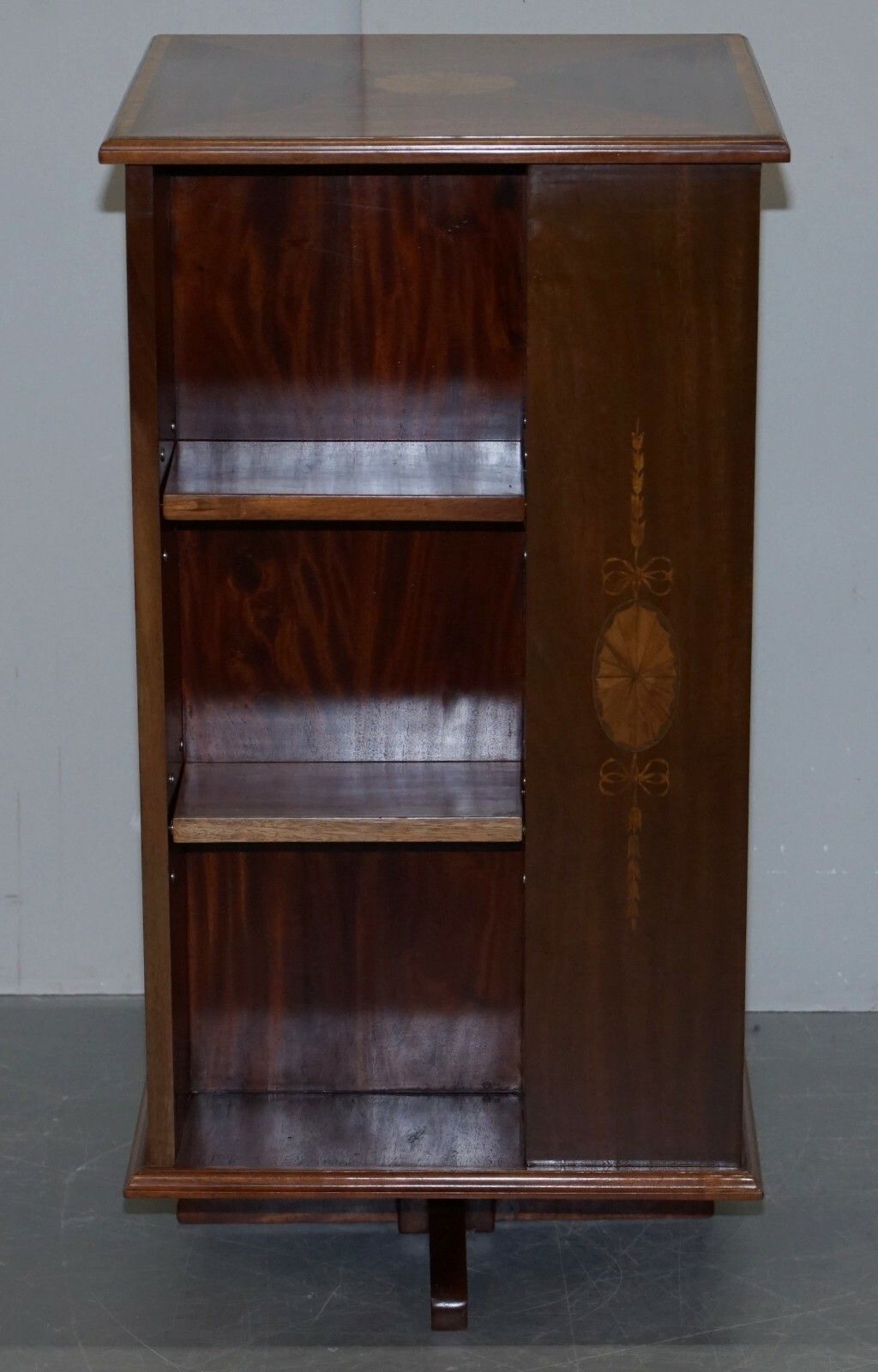 1350.0 Circa 1900 Edwardian Burr Walnut & Mahogany Revolving Bookcases Sheraton Inlaid photo