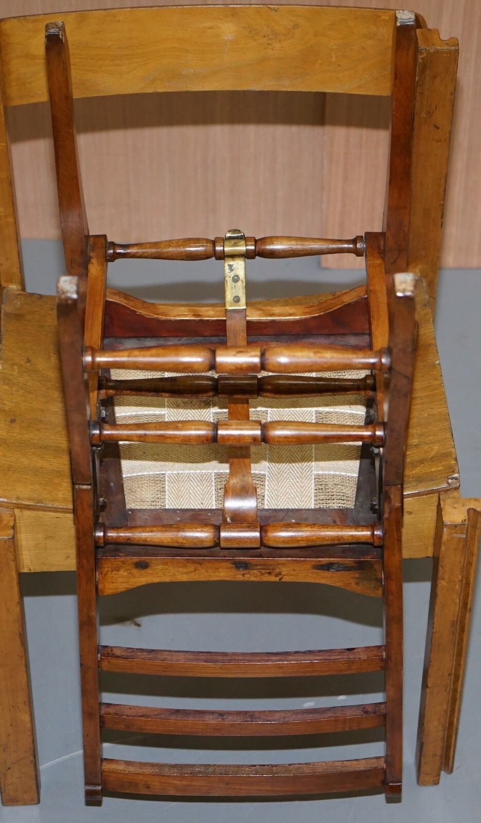 photo for sale Rare Circa 1890 Solid Fruitwood Brass Fitting Military Campaign Folding Chair