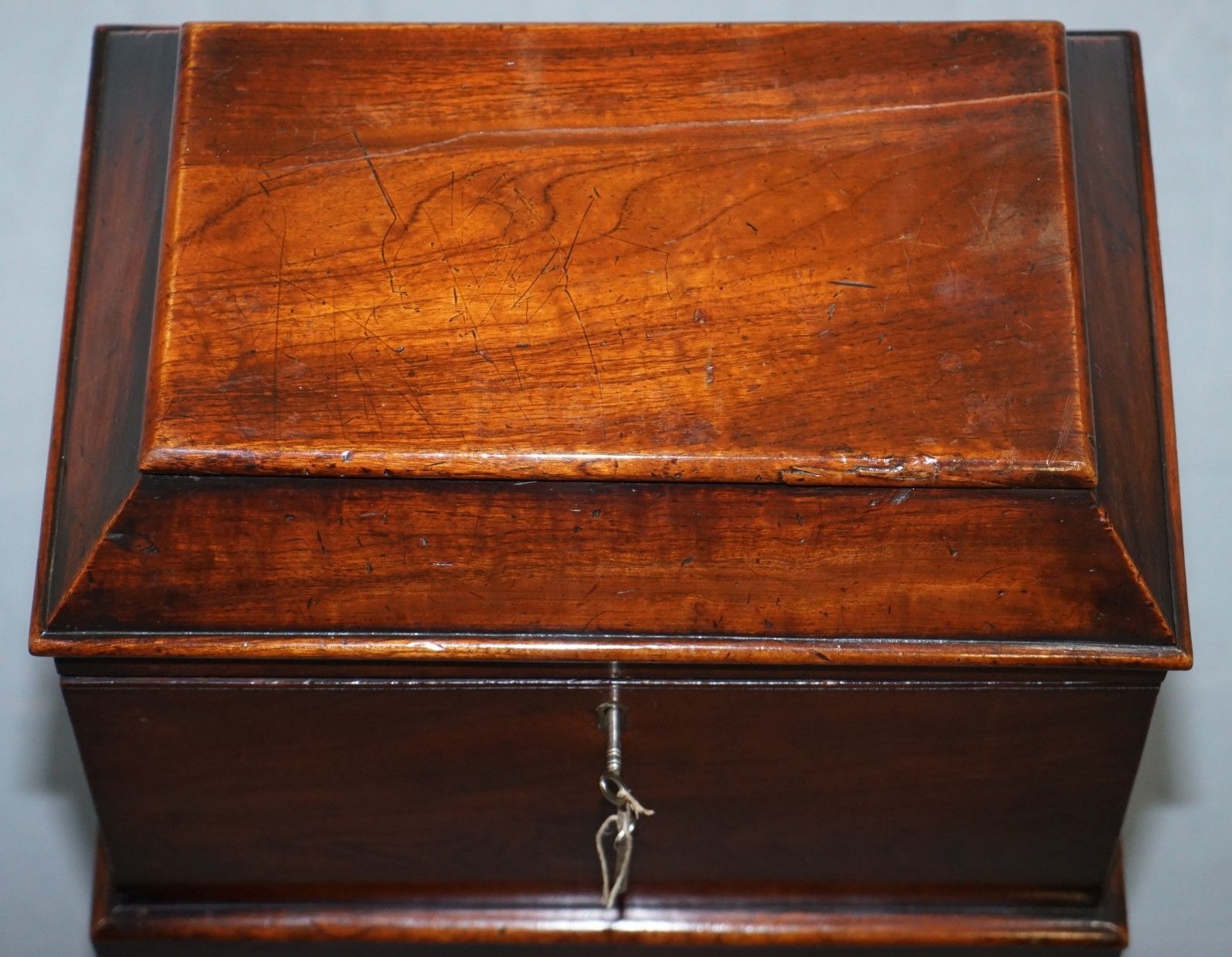 Very Rare Regency Mahogany Cellarette Of Sarcophagus Form Raised On Turned Legs photo Furniture