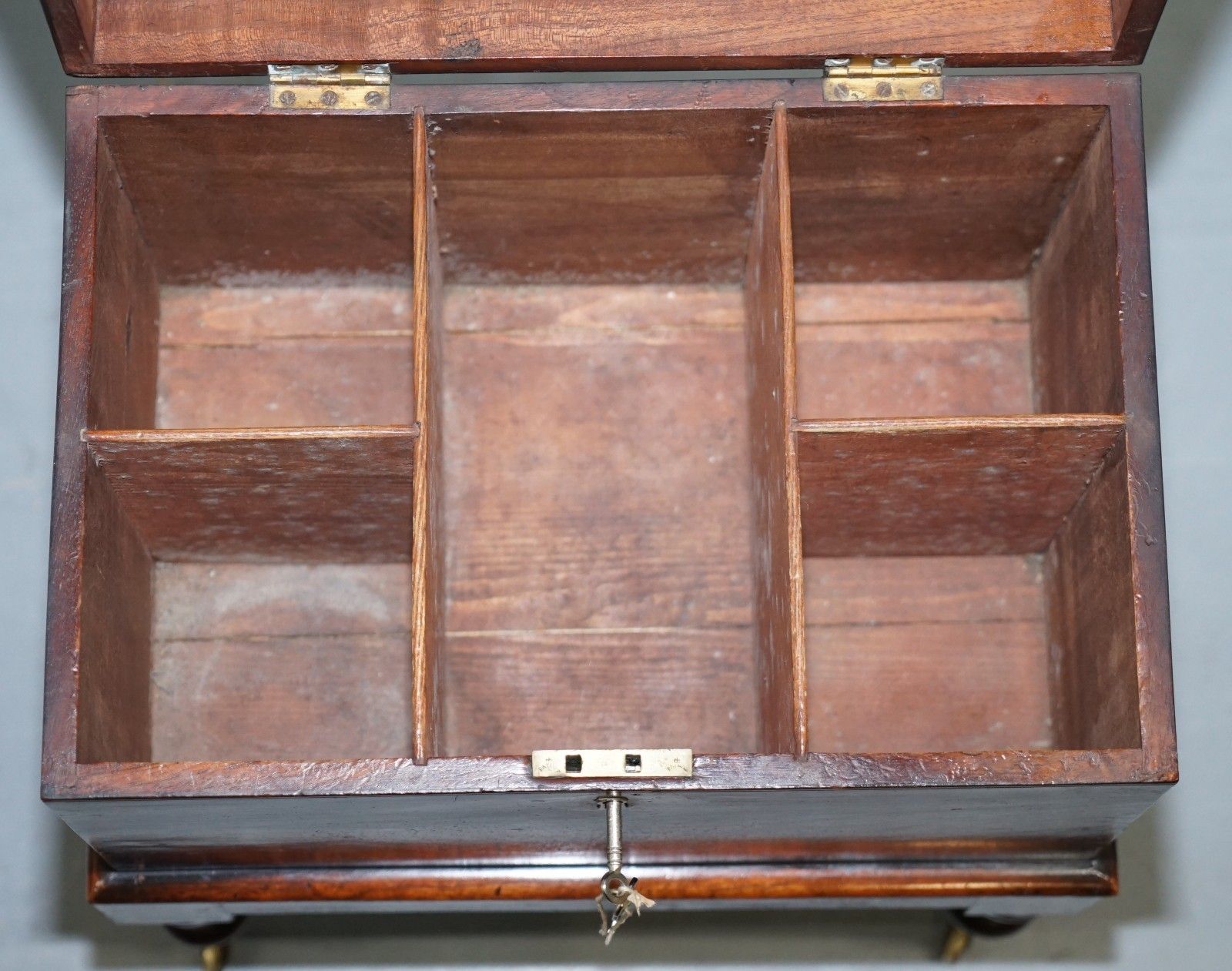 Very Rare Regency Mahogany Cellarette Of Sarcophagus Form Raised On Turned Legs photo vintage