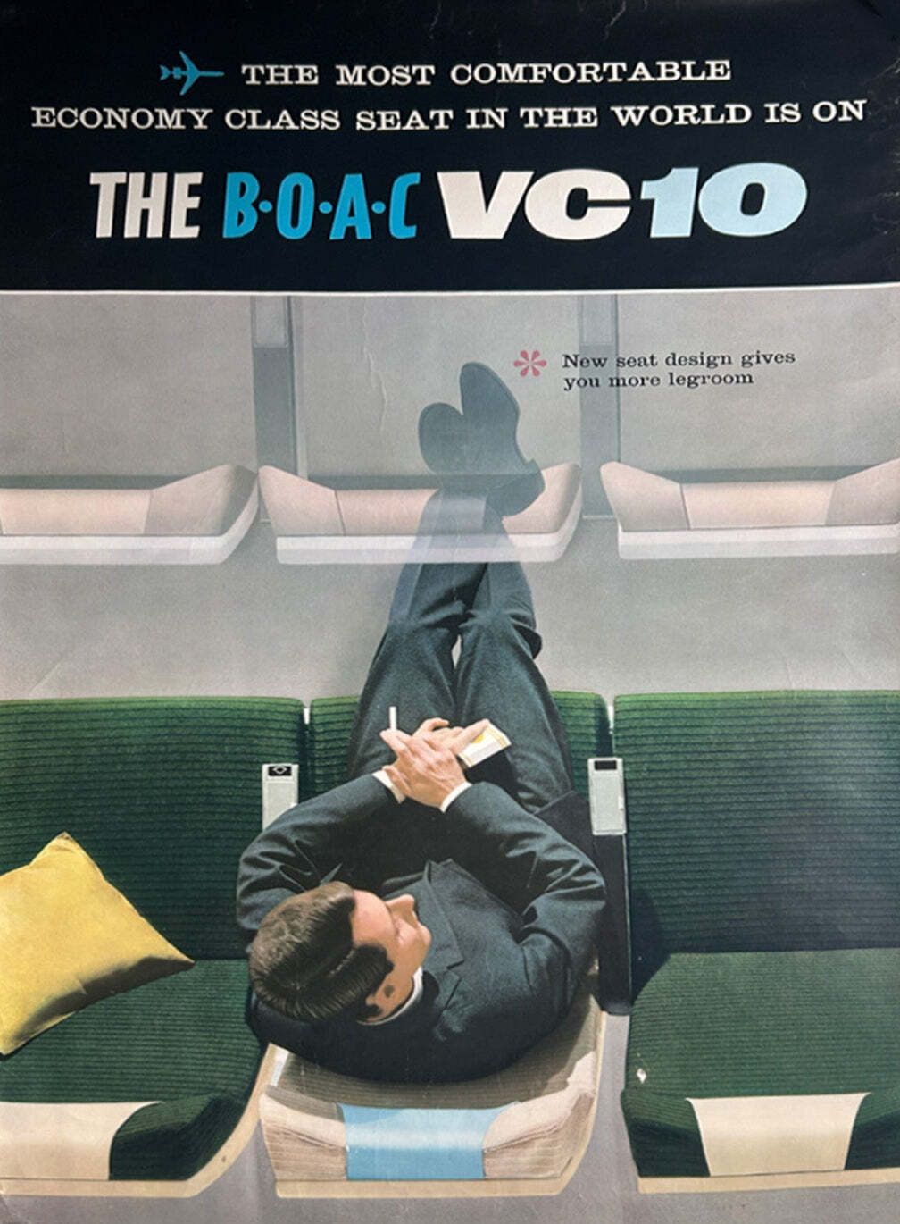 Boac   Vc10 Economy Class   Original Vintage Poster
