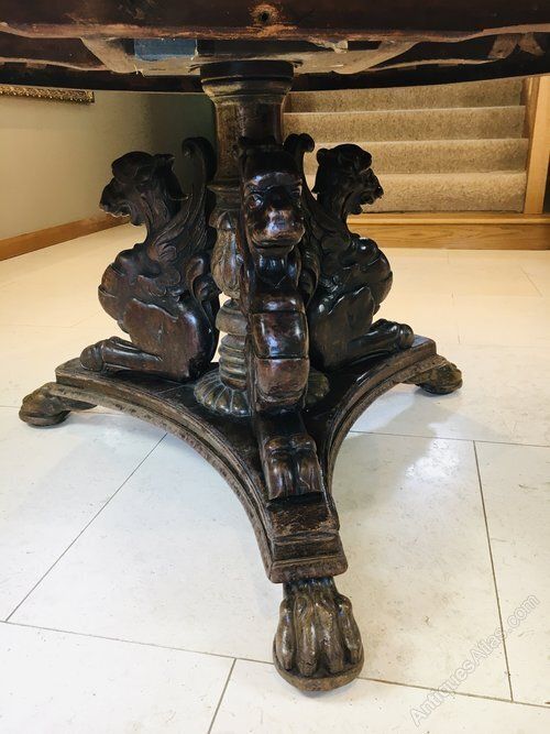 Magnificent "Statement Piece" Antique Italian Walnut Carved Griffin Circular Dining Table C.1840. photo Furniture