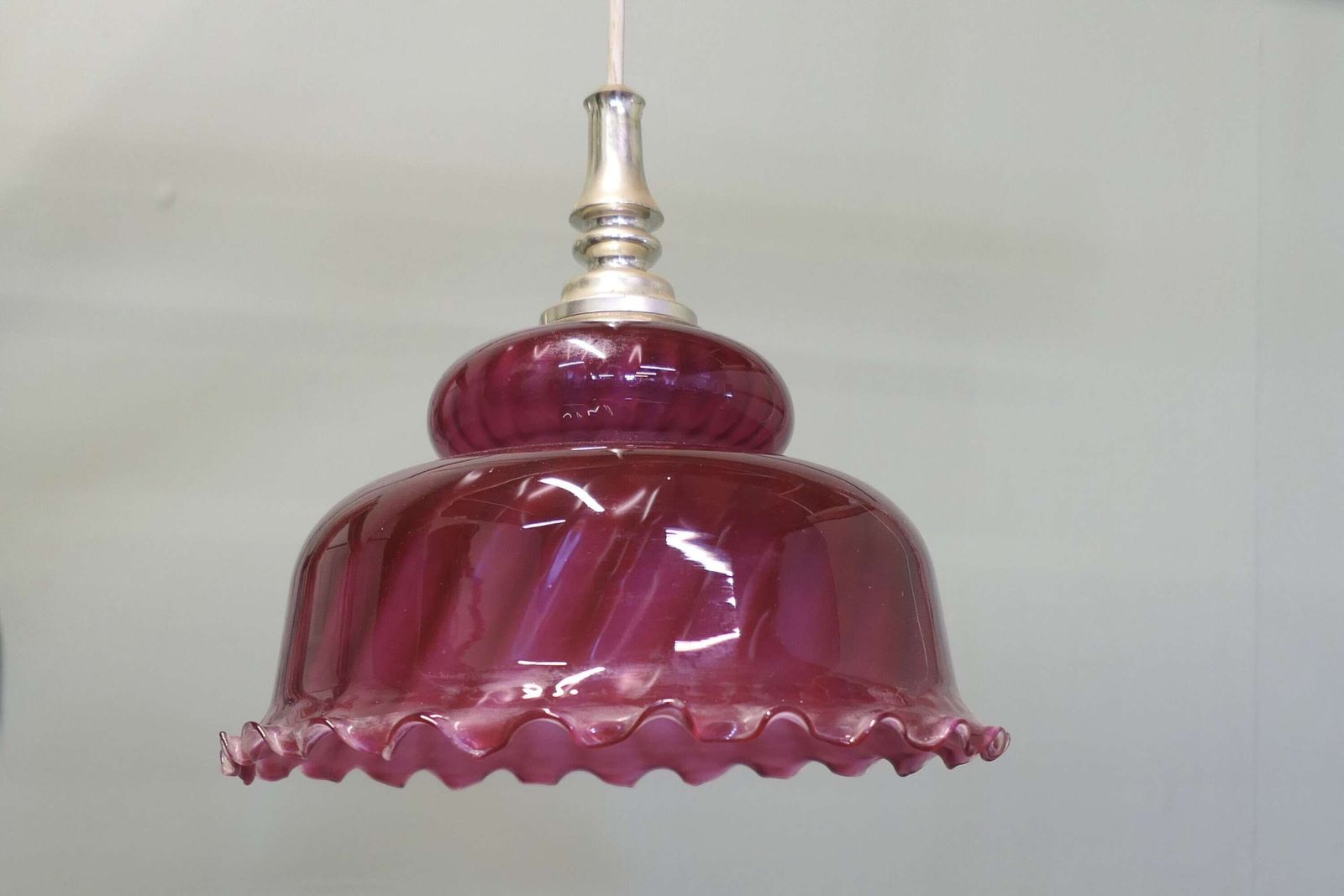 Large Victorian Ruby Glass Ceiling Pendant Lampshade photo for sale