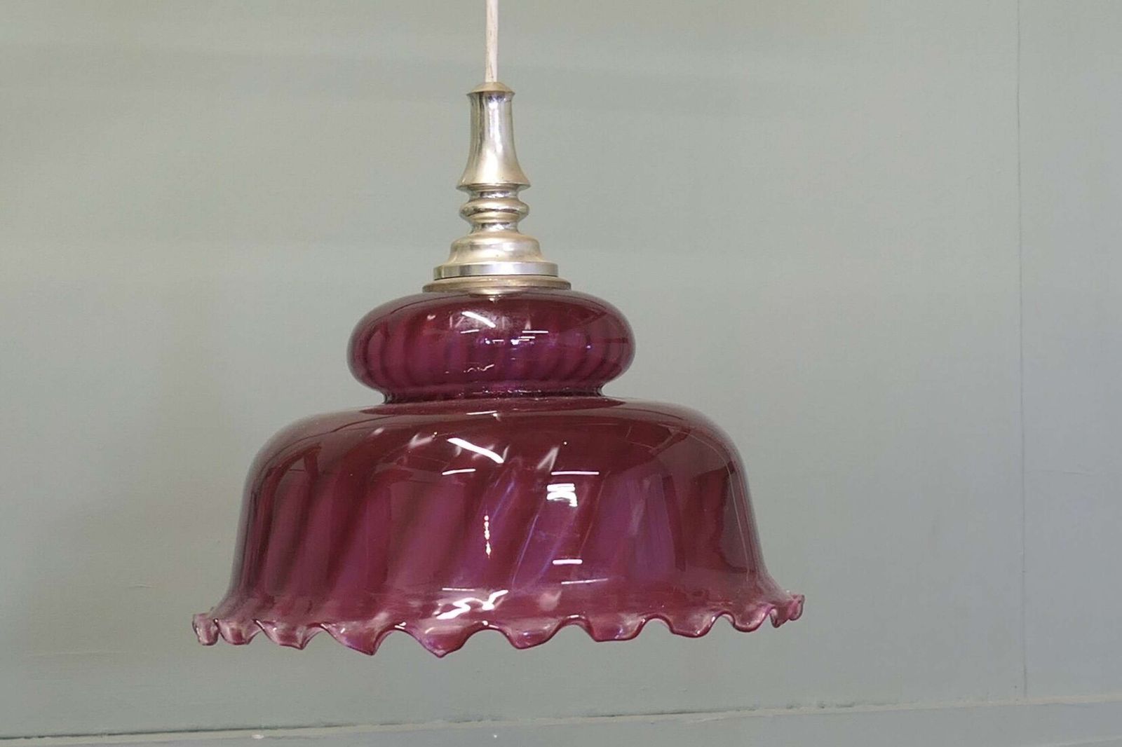 Large Victorian Ruby Glass Ceiling Pendant Lampshade photo Lighting