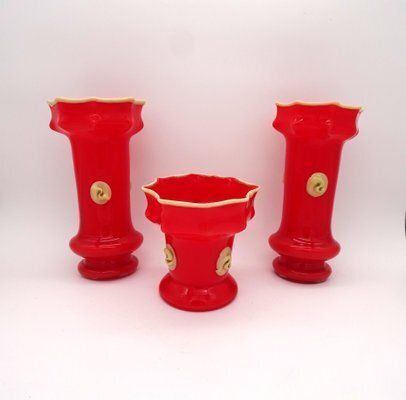 Bohemian Art Deco Prunt Tango Vases In Glass From Kralik, 1930s, Set Of 3 photo vintage