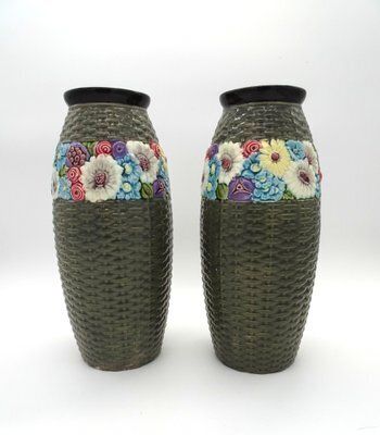 Eichwald Bohemain Art Deco Ceramic Vases, 1920s, Set Of 2 photo for sale
