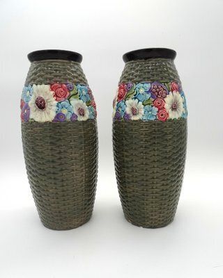 Eichwald Bohemain Art Deco Ceramic Vases, 1920s, Set Of 2 photo vinterior