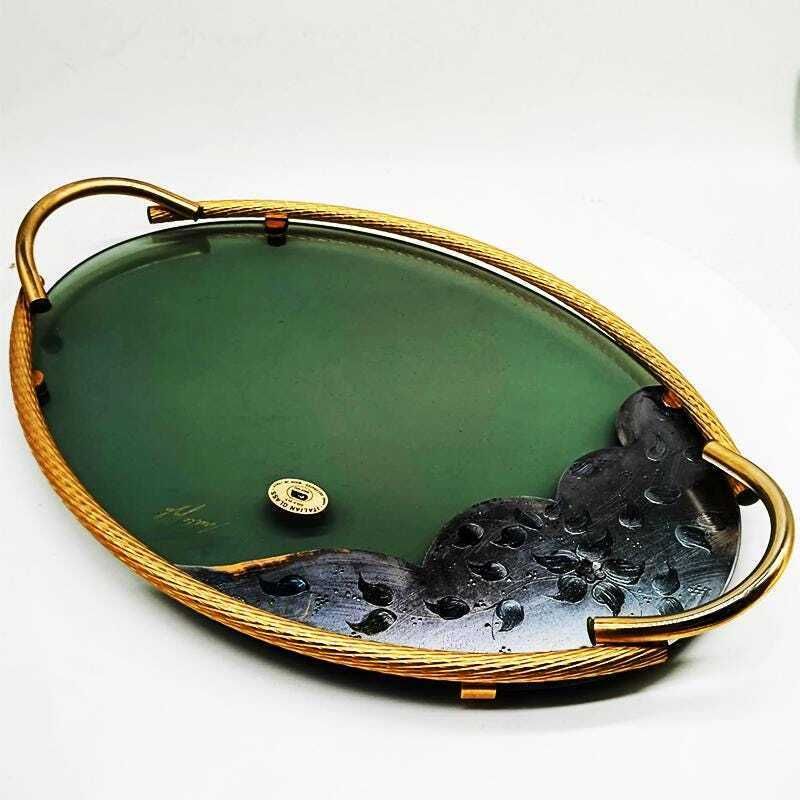 Vintage Stunning Set With 6 Glasses And A Tray In Murano Glass With Hand Decorated 24k Gold Finishes By Gn Murano. photo Home Decor