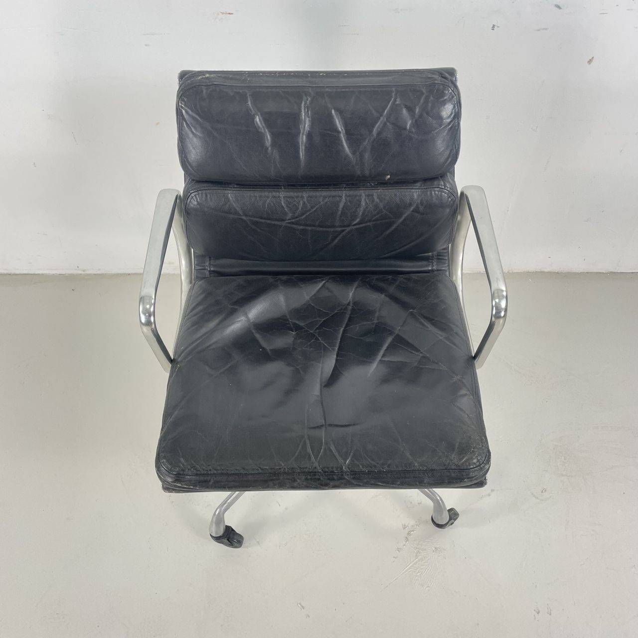 Eames Black Leather Soft Pad Group Chair photo for sale