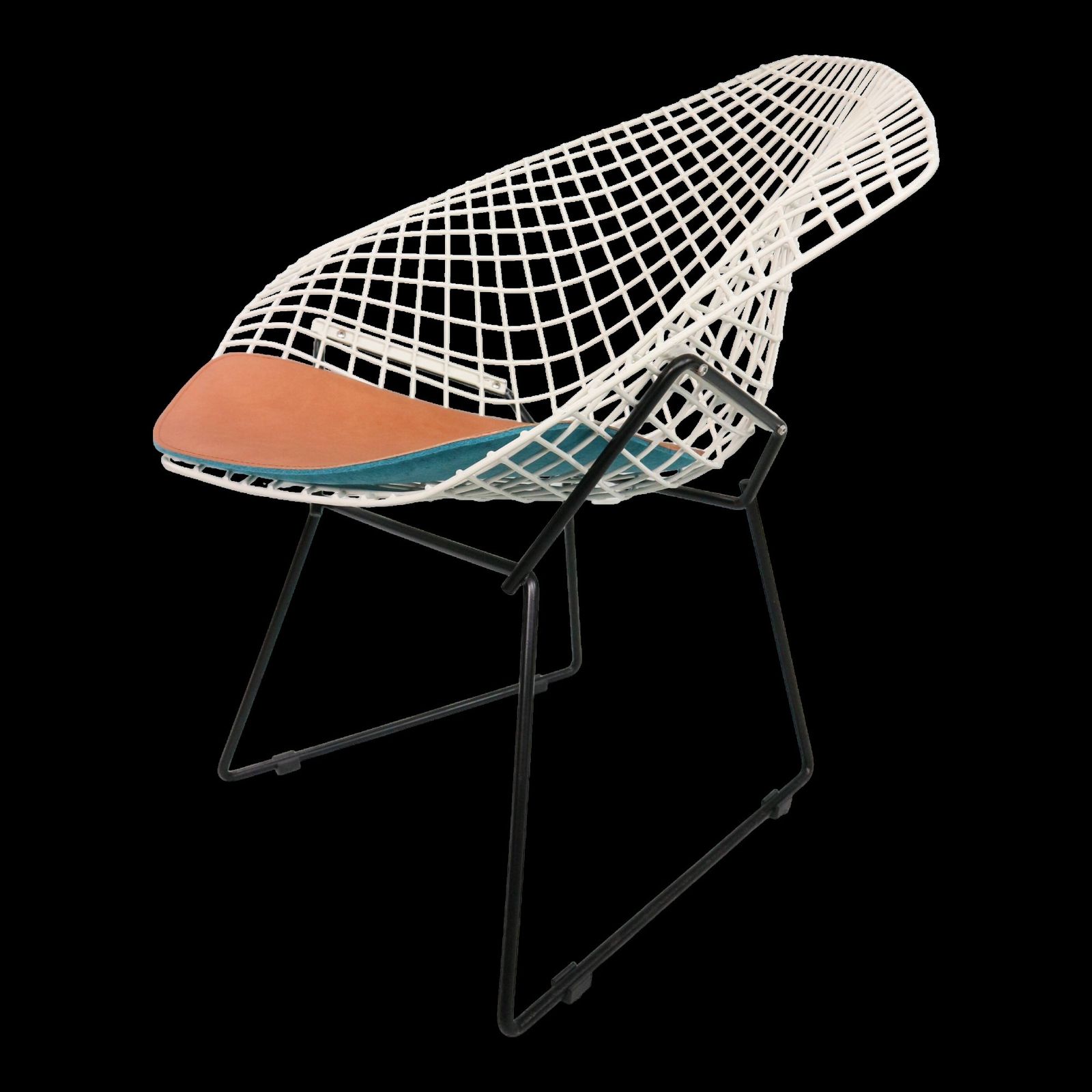 Diamond Chair By Harry Bertoia In White & Black Metal And New Leather Seati