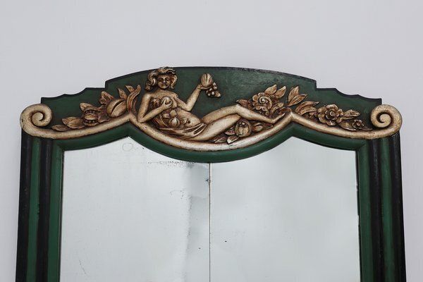 Art Deco French Mirror In Green Carved Wood, 1930s photo furniture