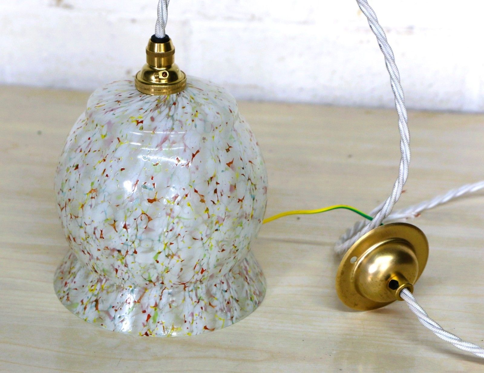 Ceiling Light Unusual Antique Art Deco Pendant Splatter Glass New Fittings photo 75.0