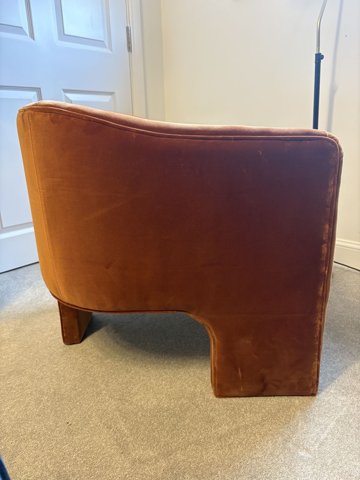 Burnt Orange Velvet Armchair, 21st Century photo for sale