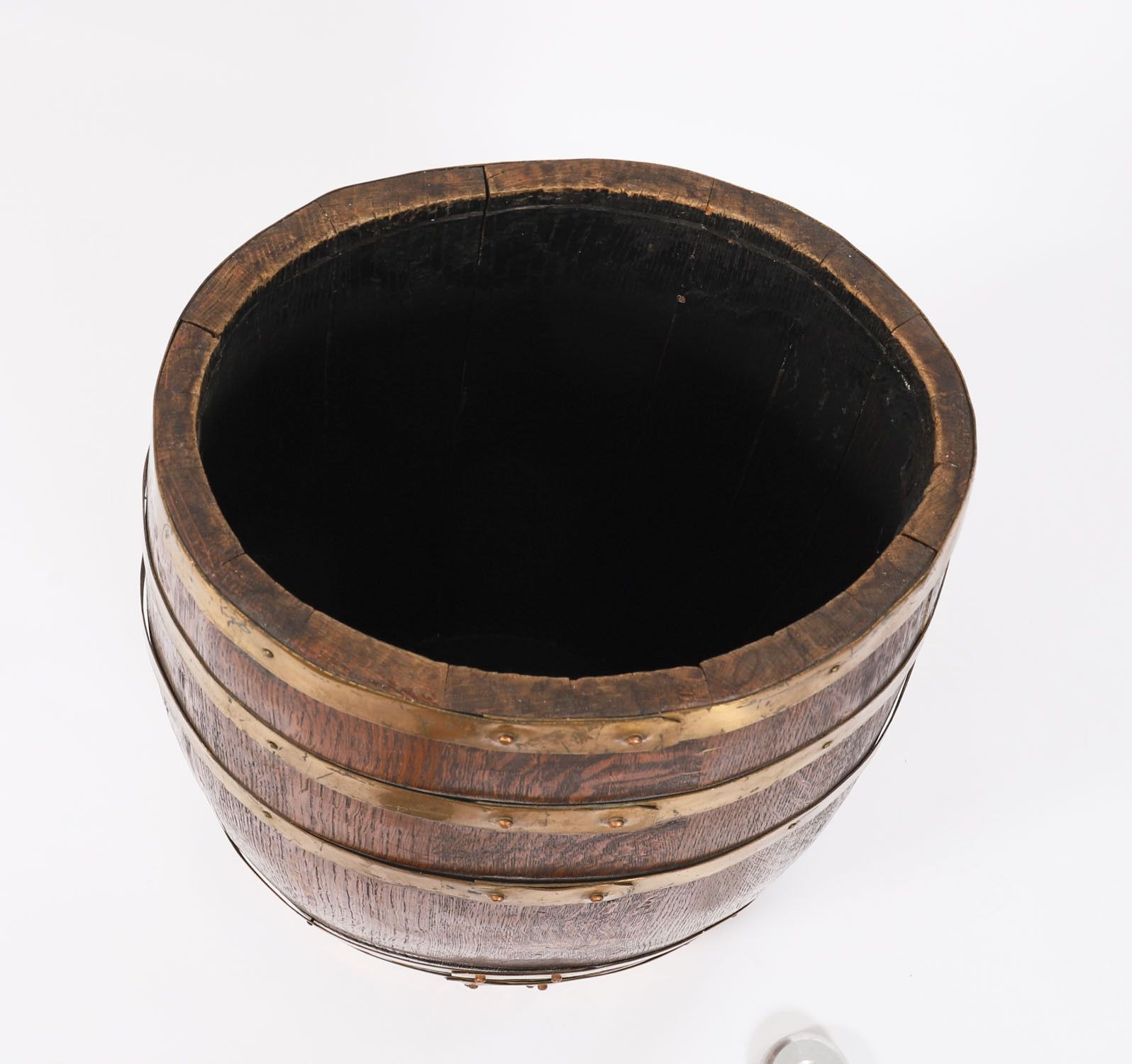 photo vinterior Antique Oval Brass Bound Barrel Umbrella Stick Stand C1810 19th C