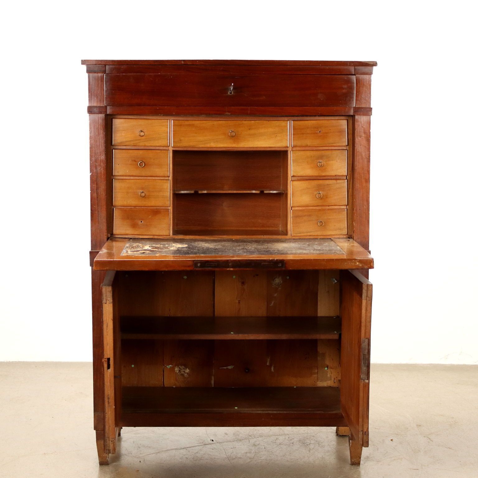 Antique Secrétaire Directoire Walnut Drawer Italy XVIII Century photo vintage