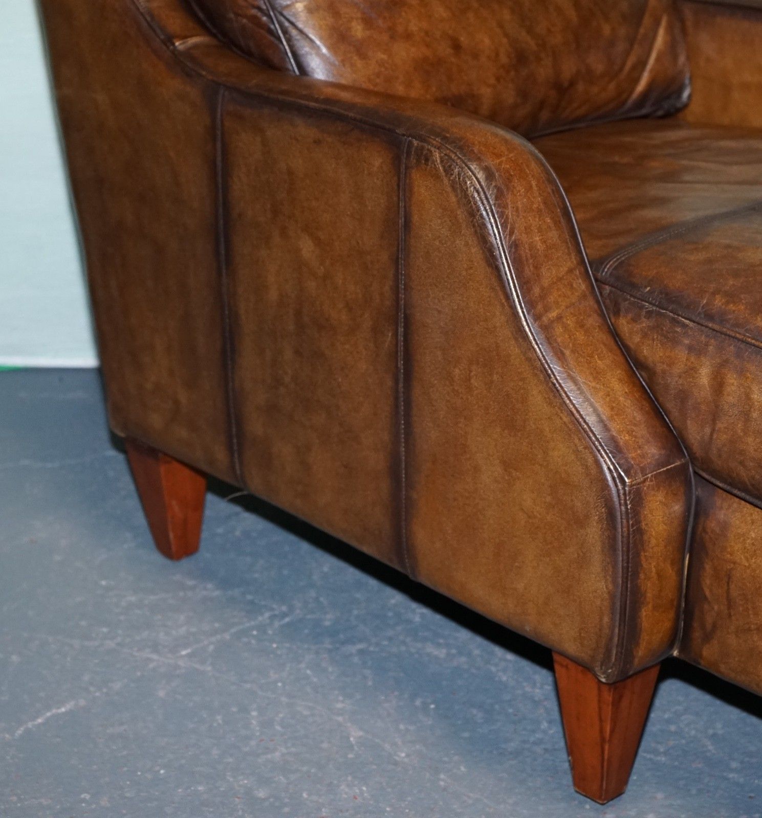 Deep Cognac Hand Dyed Leather Chaise Lounge Armchair Seating photo vinterior