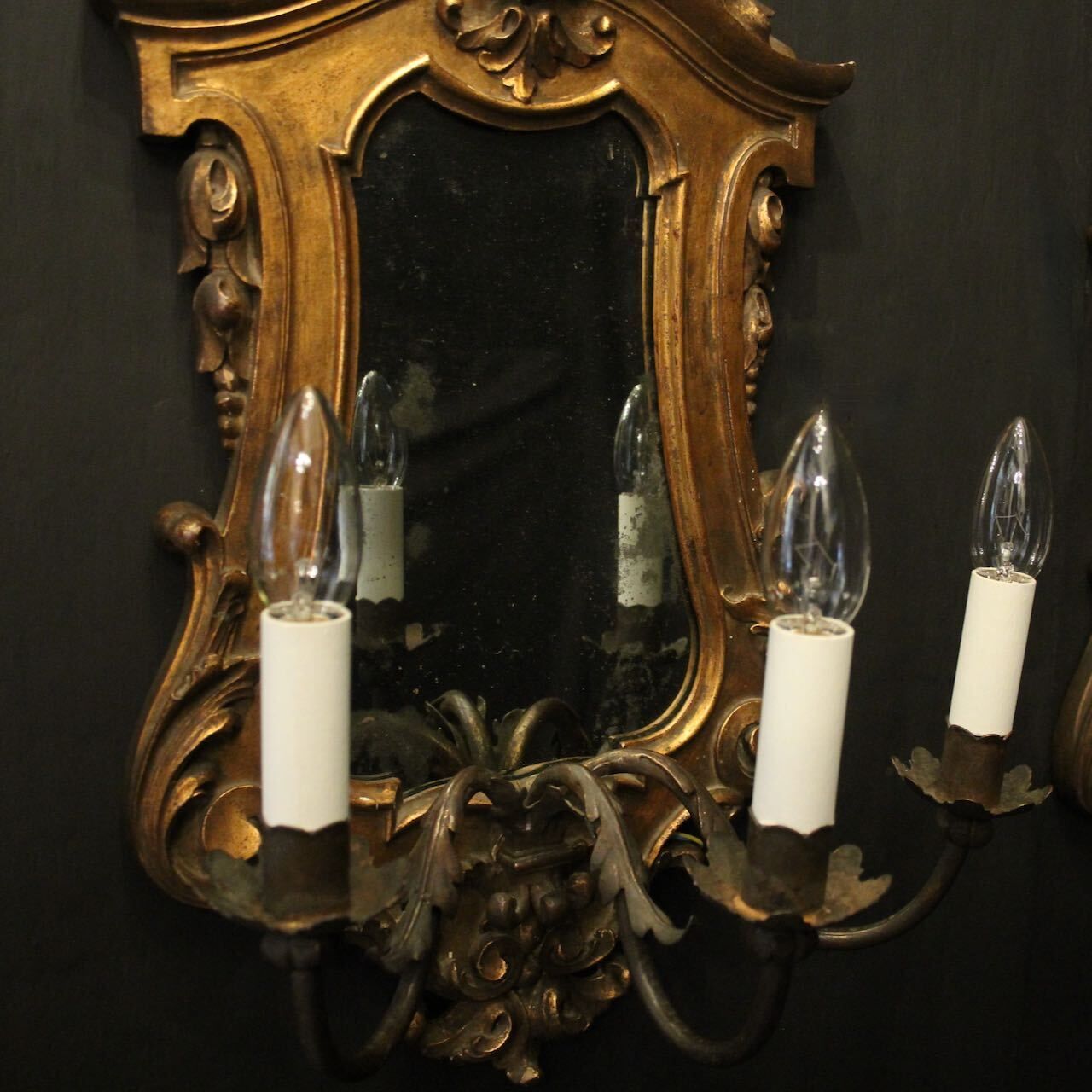 photo for sale Florentine Pair Of Giltwood Antique Girandoles