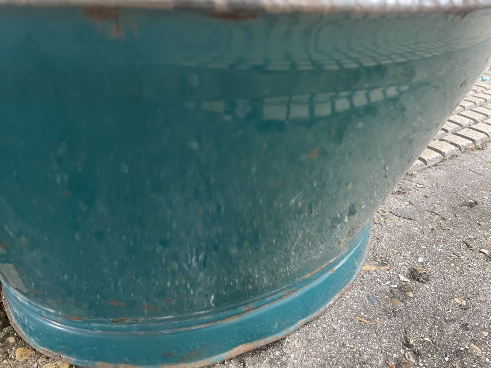 Vintage French  Blue Green Enamel Oval Bath photo 180.0
